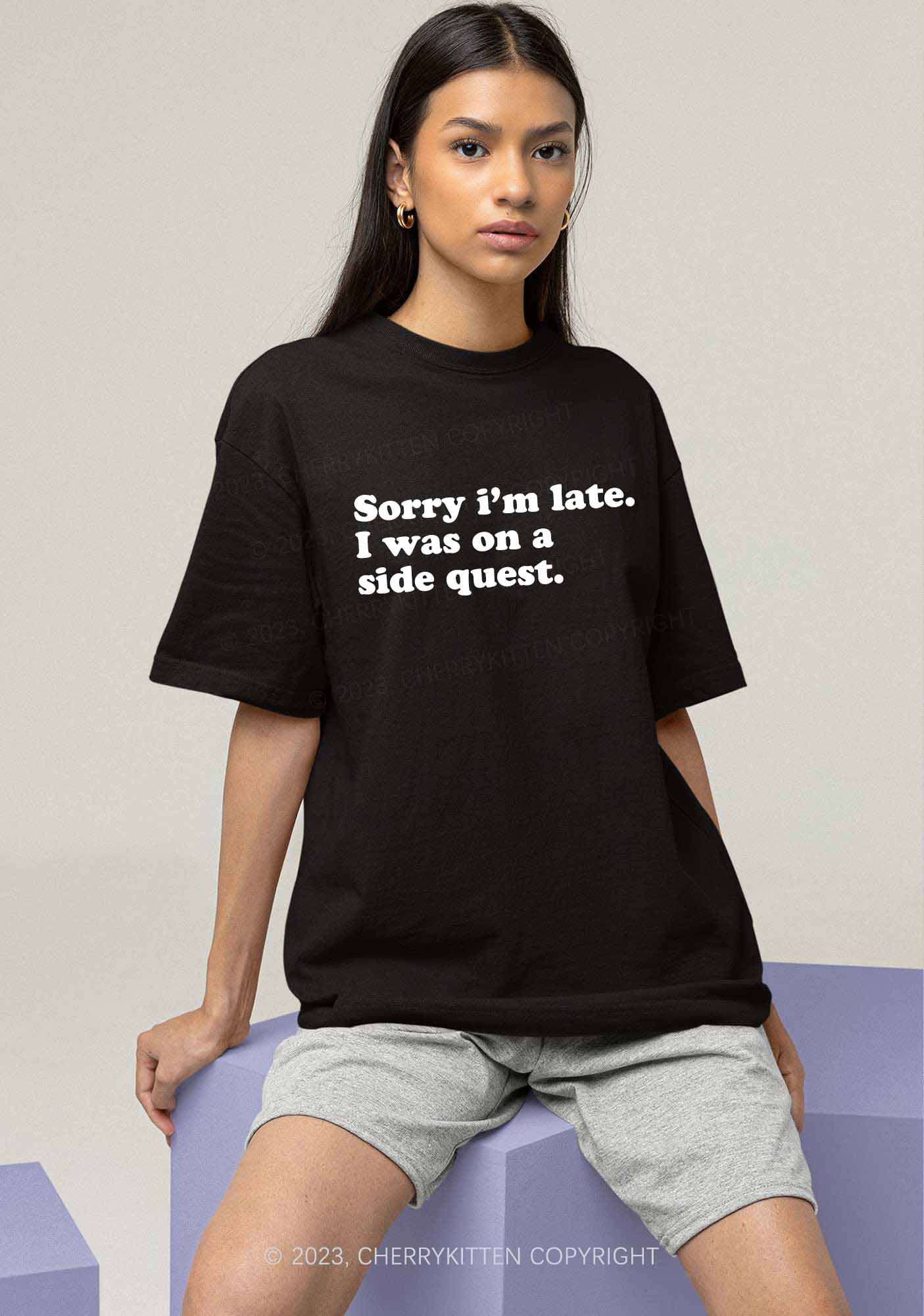 Sorry I'm Late I Was On A Side Quest Y2K Chunky Shirt Cherrykitten