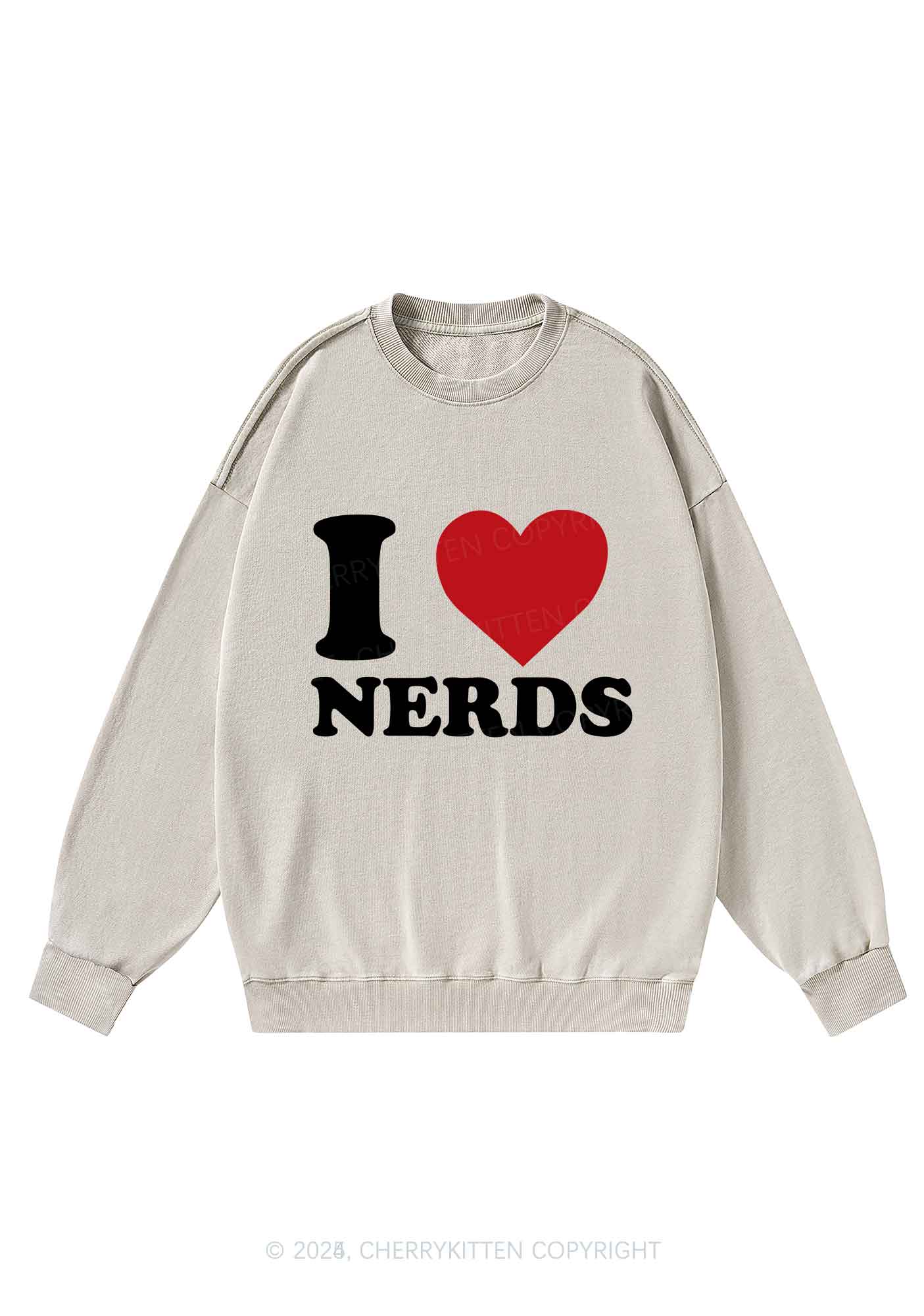 I Love Nerds Y2K Washed Sweatshirts Cherrykitten