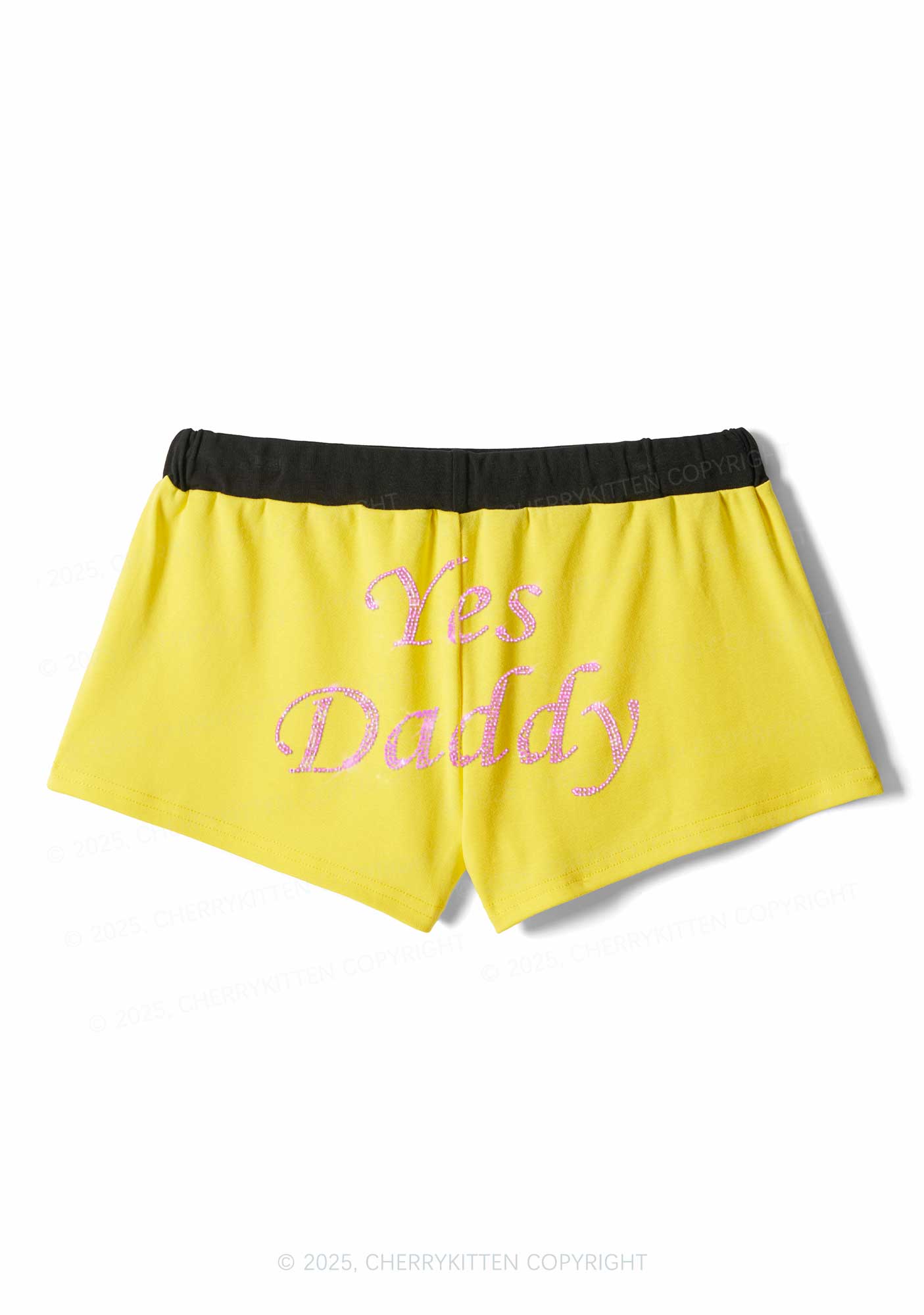 Rhinestone Yes Daddy Y2K Drawstring Mini Shorts Cherrykitten