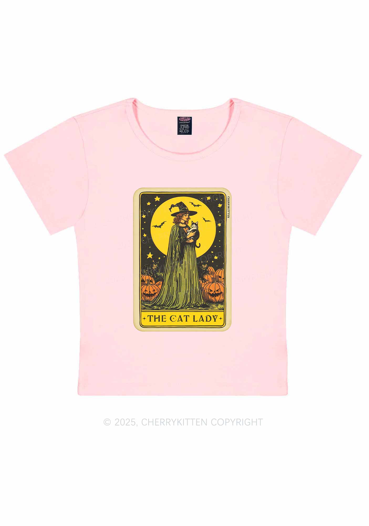 Halloween The Witch Cat Lady Y2K Baby Tee Cherrykitten