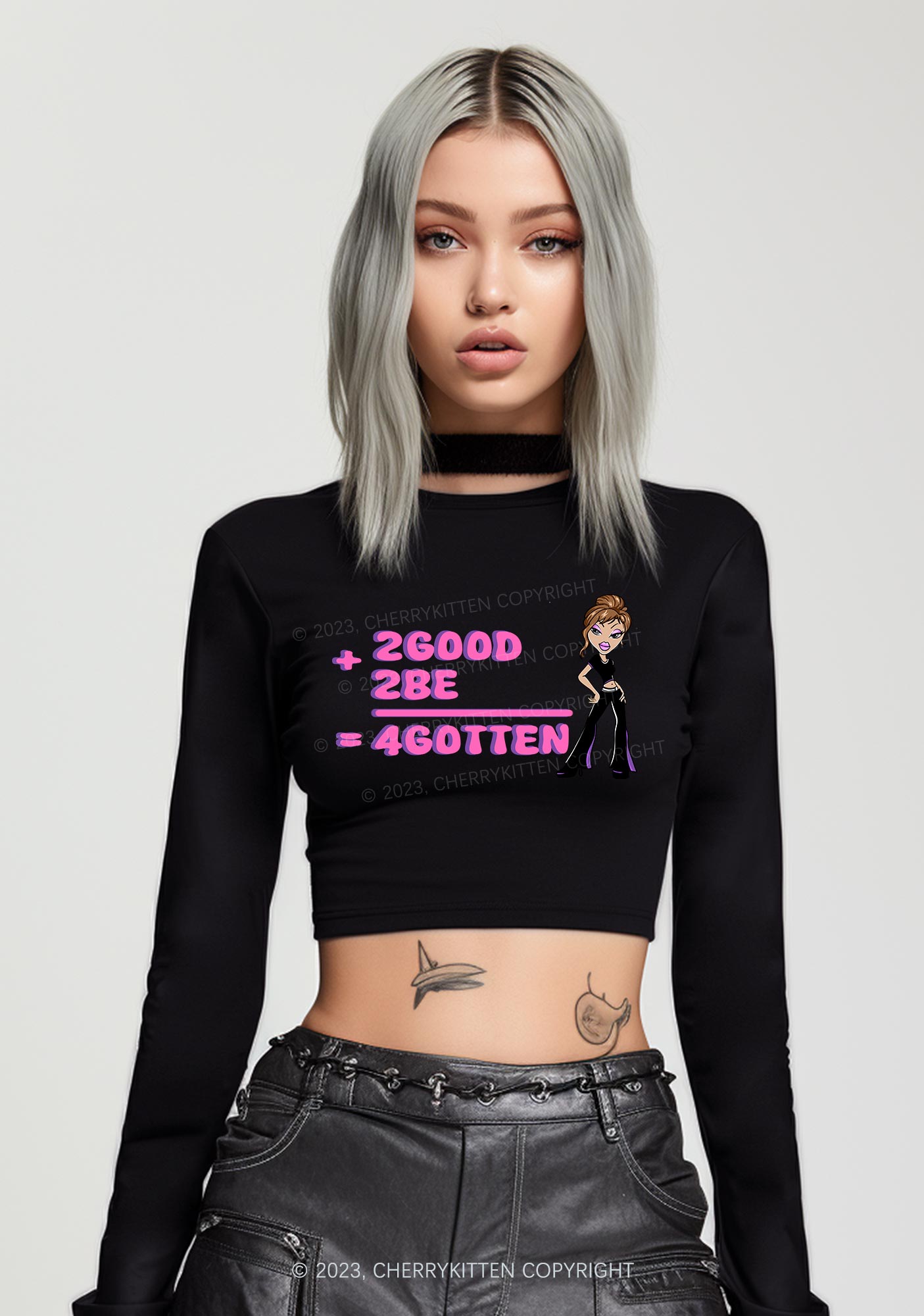 2 Good Plus 2 Be Y2K Long Sleeve Crop Top Cherrykitten