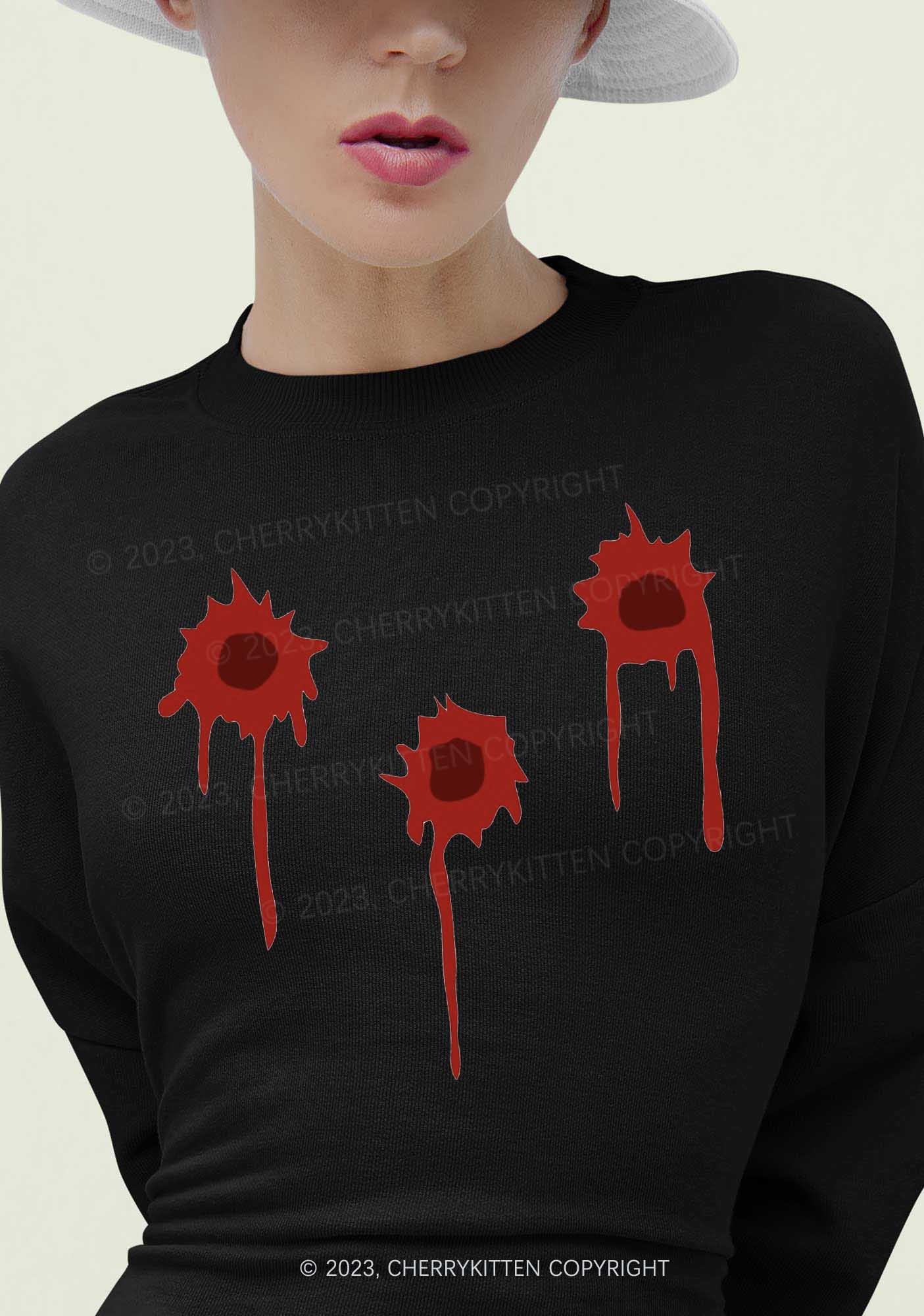 Blood Gun Bullet Hole Halloween Y2K Sweatshirt Cherrykitten