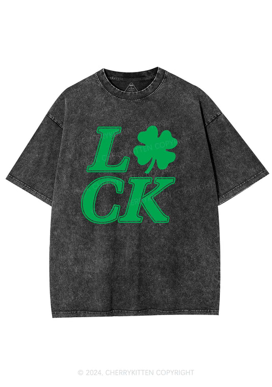 Lucky Clover St Patricks Y2K Washed Tee Cherrykitten
