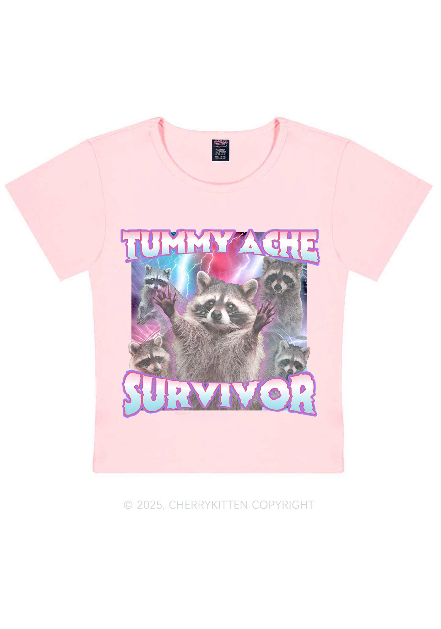 Tummy Ache Survivor Raccoon Y2K Baby Tee Cherrykitten