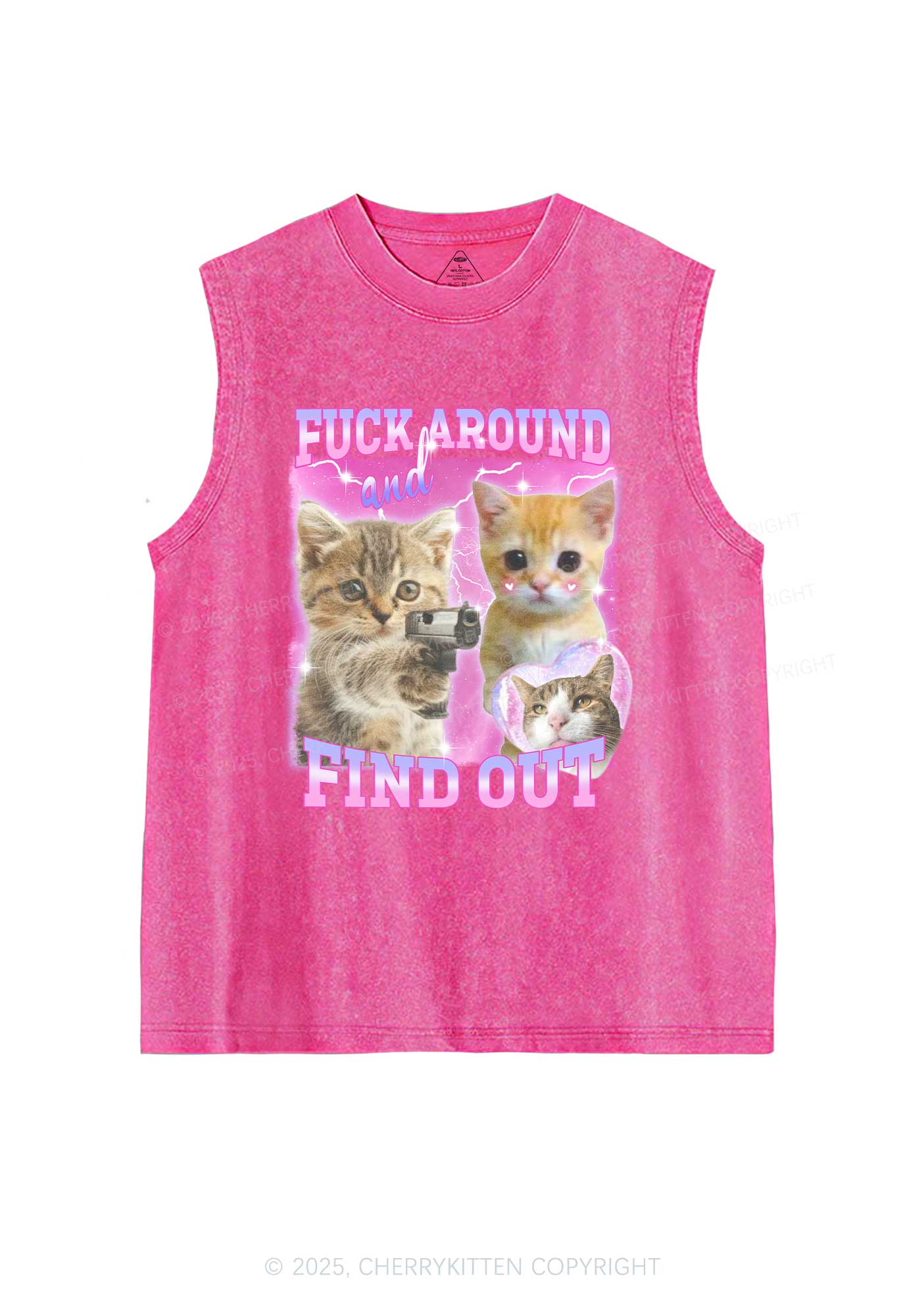 Fxxk Around Cats Y2K Washed Muscle Tank Cherrykitten