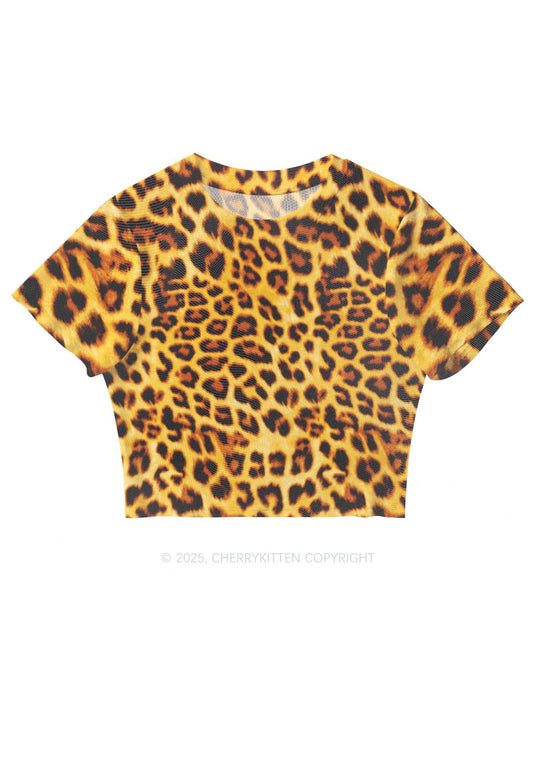 Brown Leopard Y2K Mesh Crop Top Cherrykitten