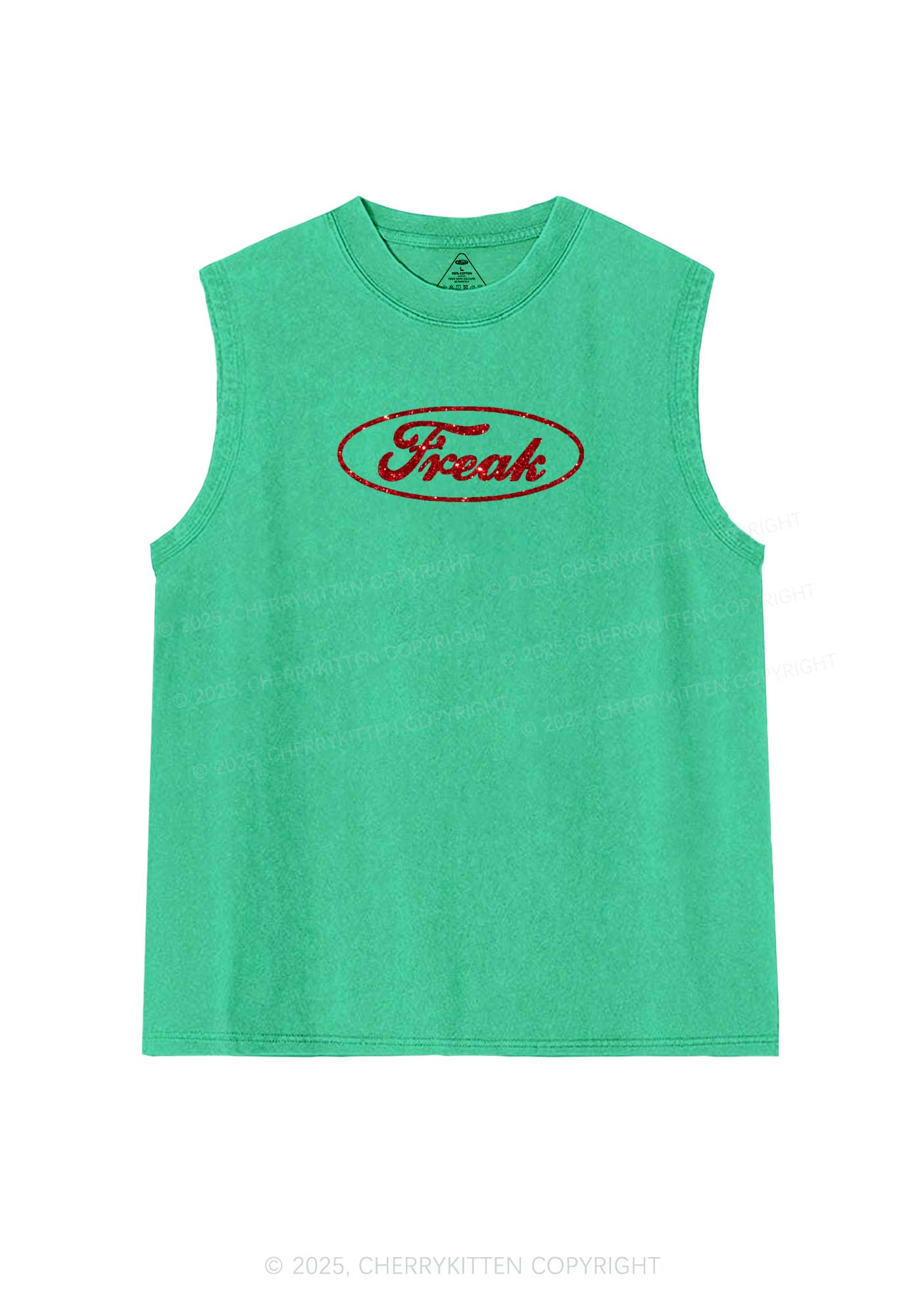 Glitter Oval Freak Y2K Washed Muscle Tank Cherrykitten