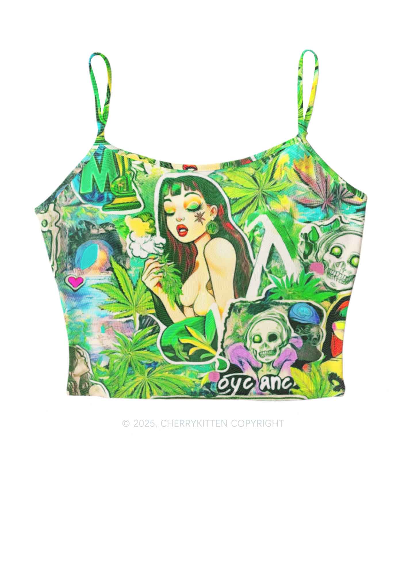 Smoking Girl Y2K Mesh Cami Tank Cherrykitten