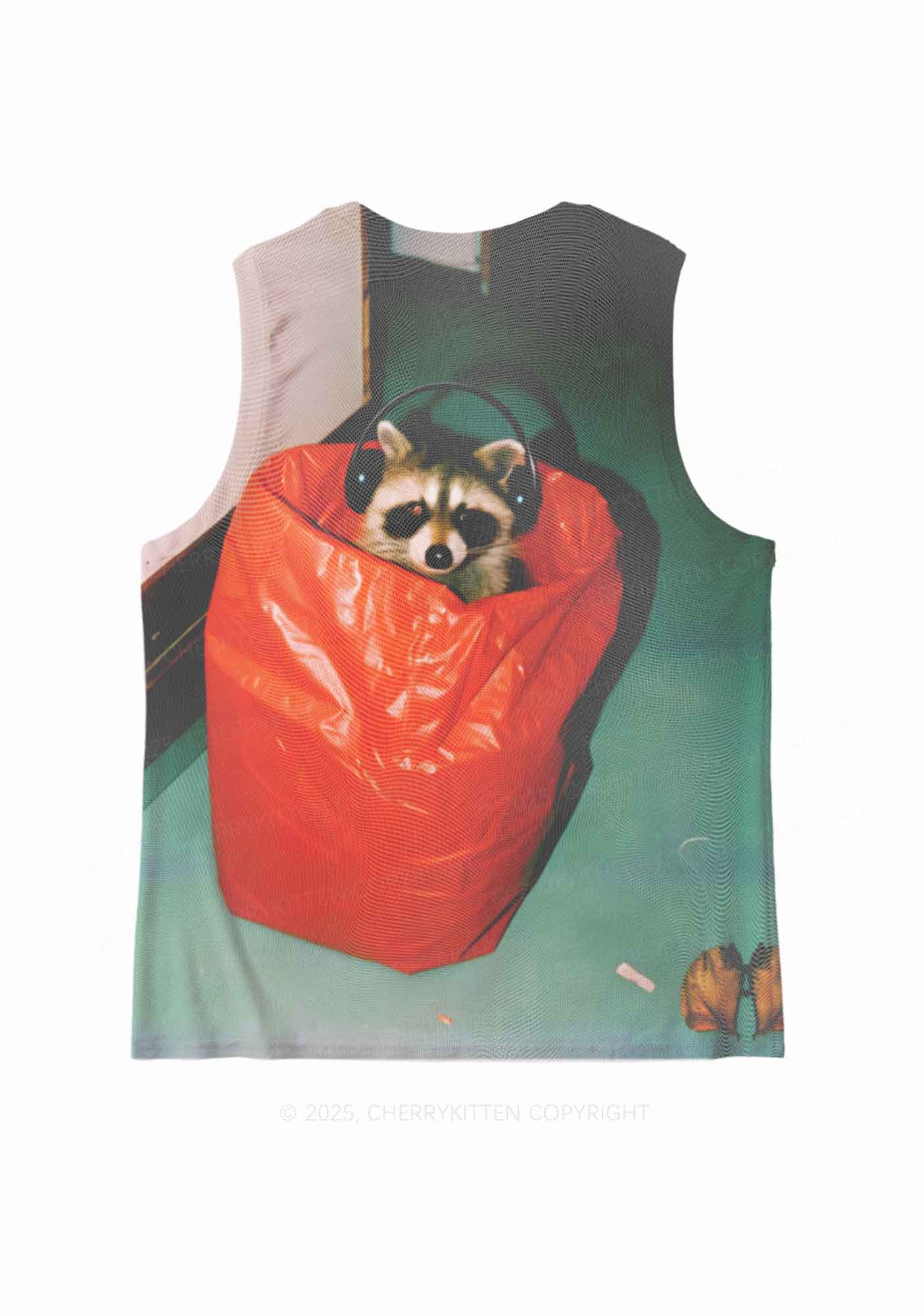 Raccoon With Headphones Y2K Mesh Muscle Tank Cherrykitten