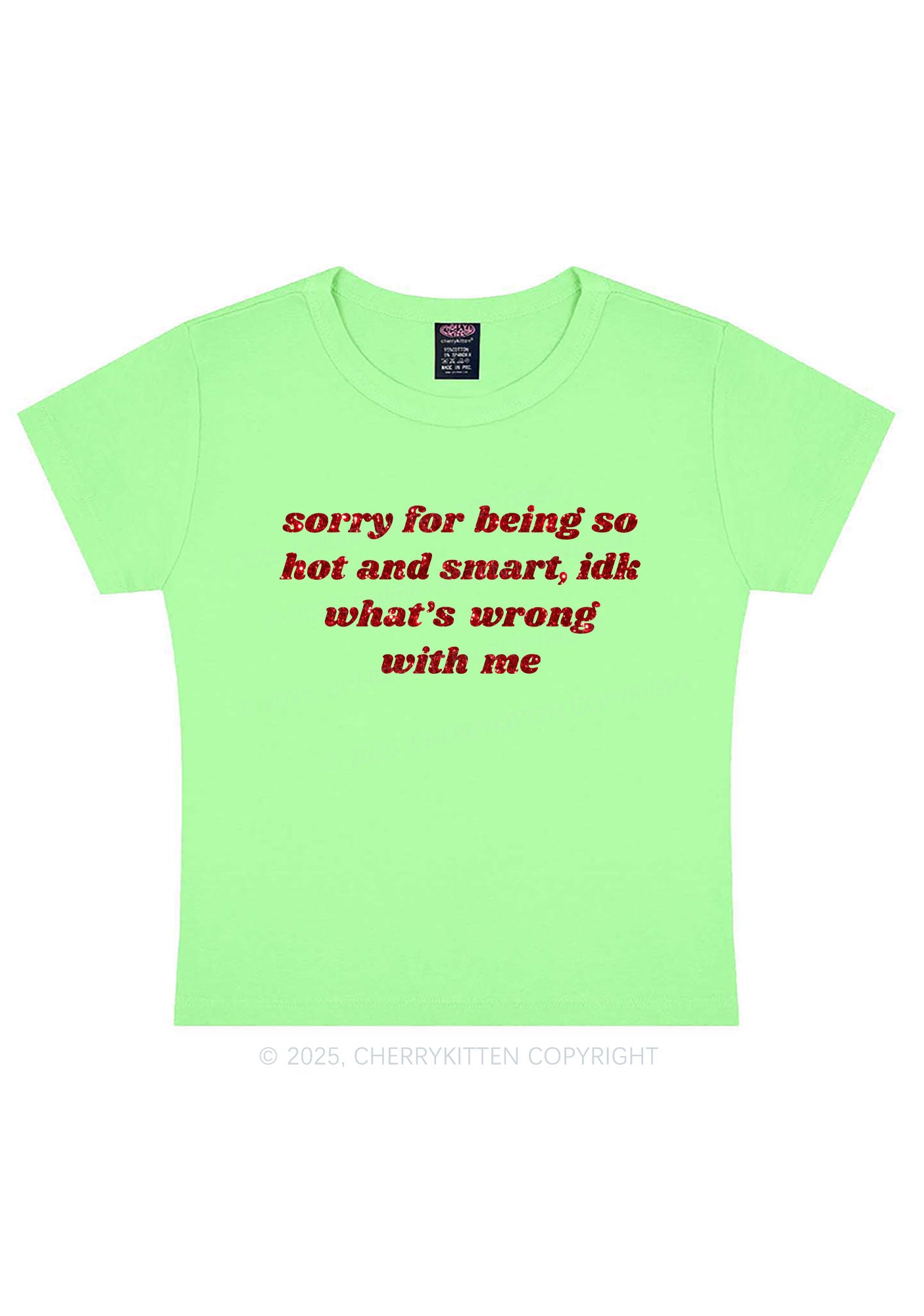 Glitter Sorry For Being So Smart Y2K Baby Tee Cherrykitten