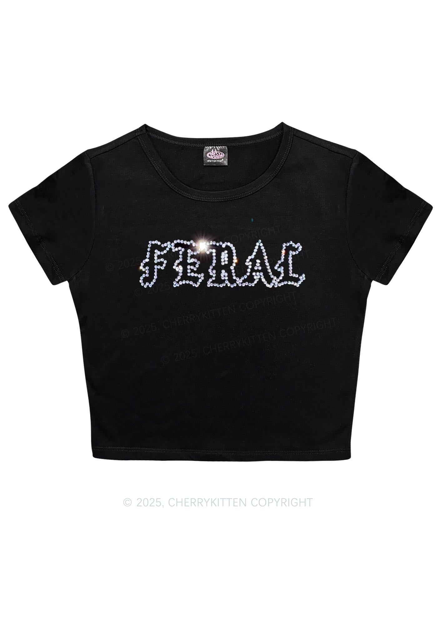 Rhinestone Feral Y2K Baby Tee Cherrykitten