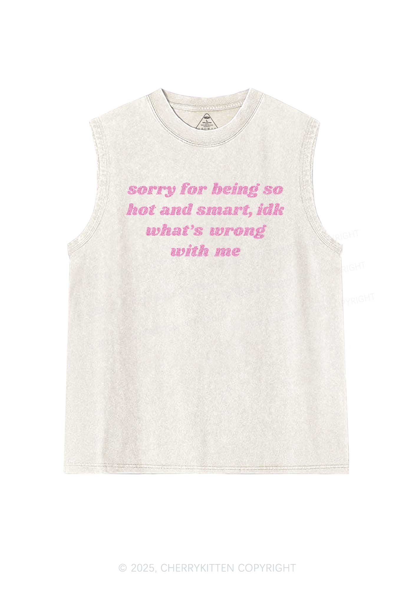 Glitter Sorry For Being So Smart Y2K Washed Muscle Tank Cherrykitten