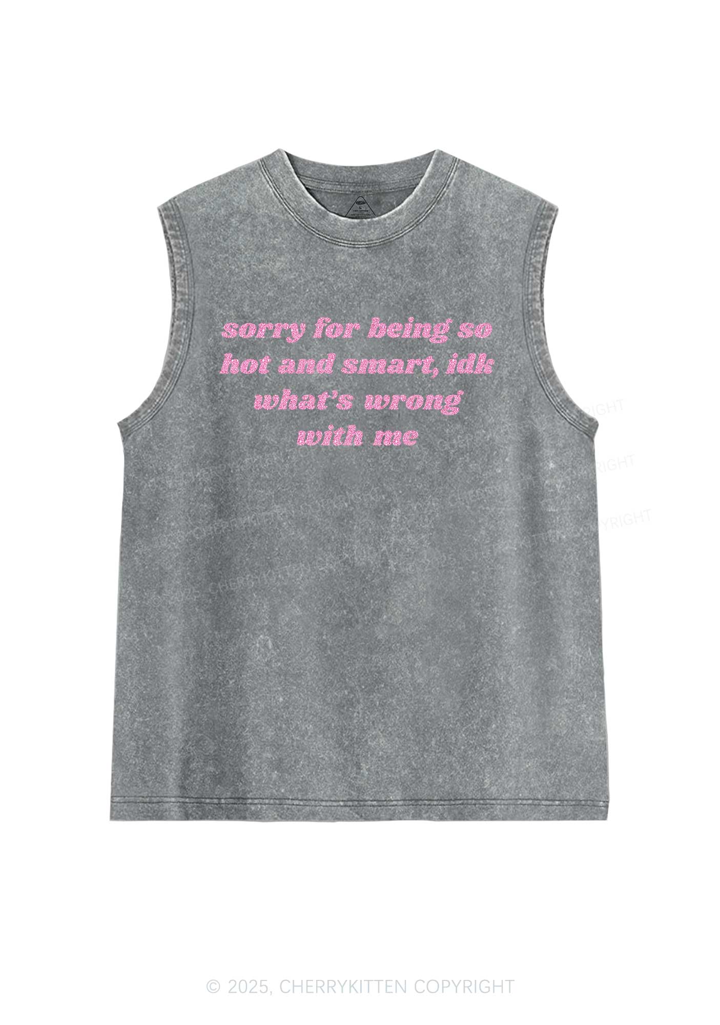 Glitter Sorry For Being So Smart Y2K Washed Muscle Tank Cherrykitten