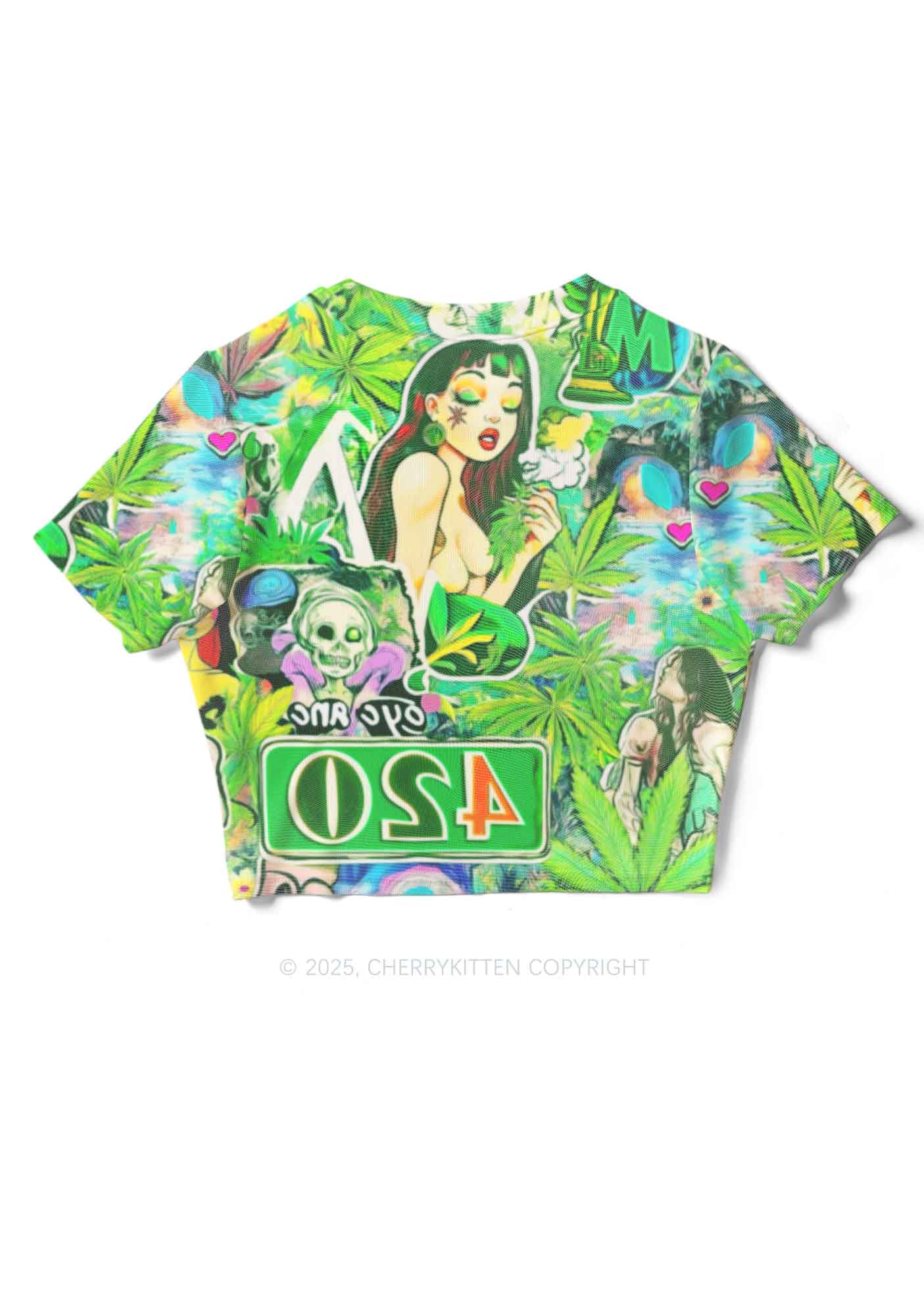 Smoking Girl Y2K Mesh Crop Top Cherrykitten