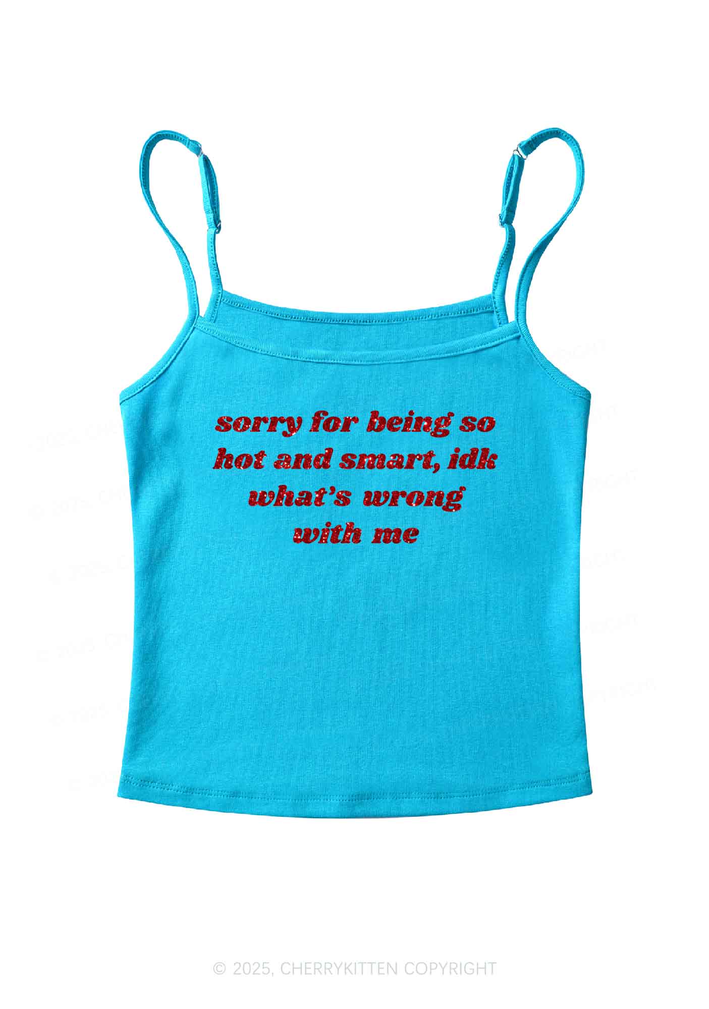 Glitter Sorry For Being So Smart Y2K Spaghetti Strap Cami Cherrykitten
