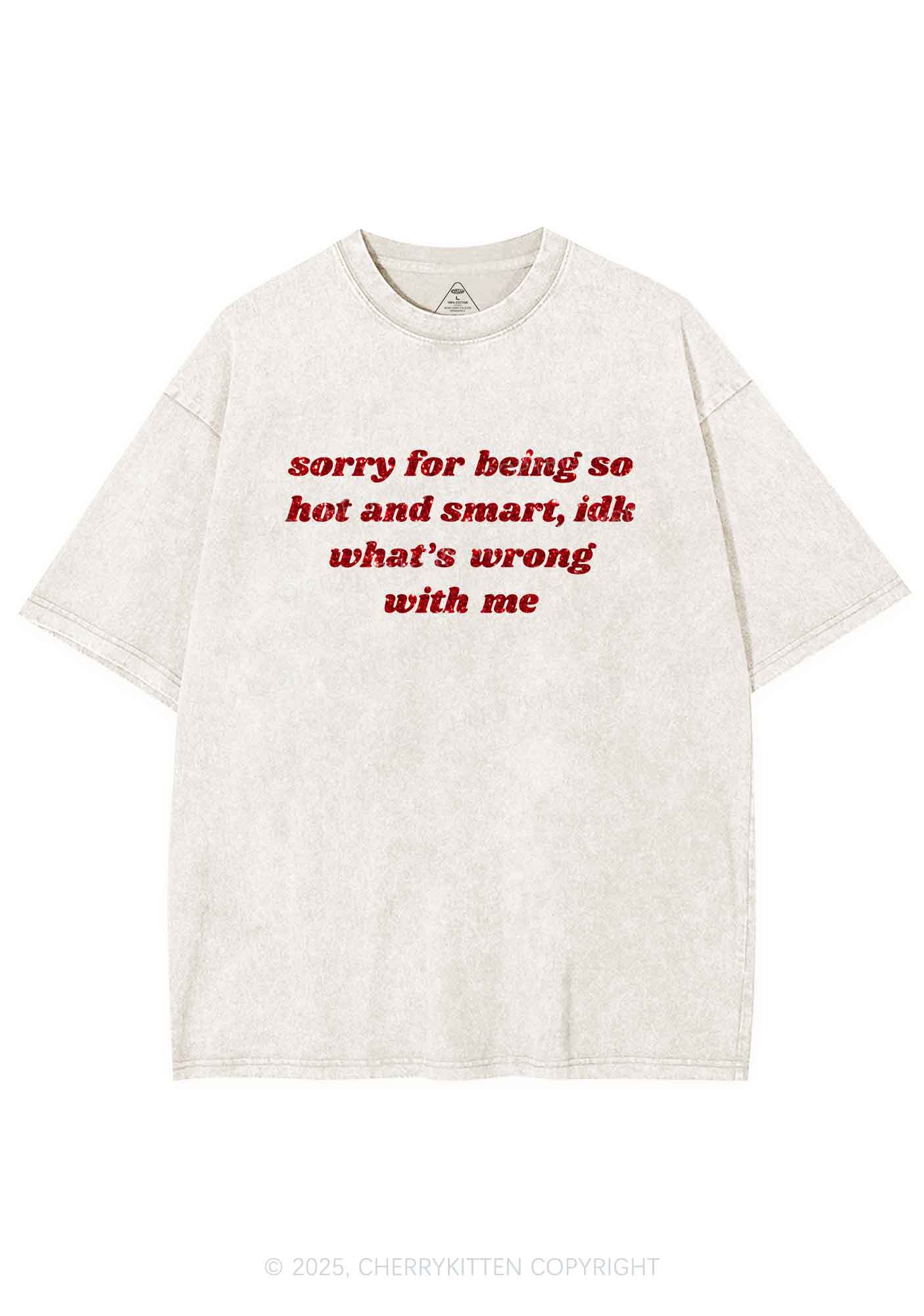 Glitter Sorry For Being So Smart Y2K Shirts Washed Tee Cherrykitten