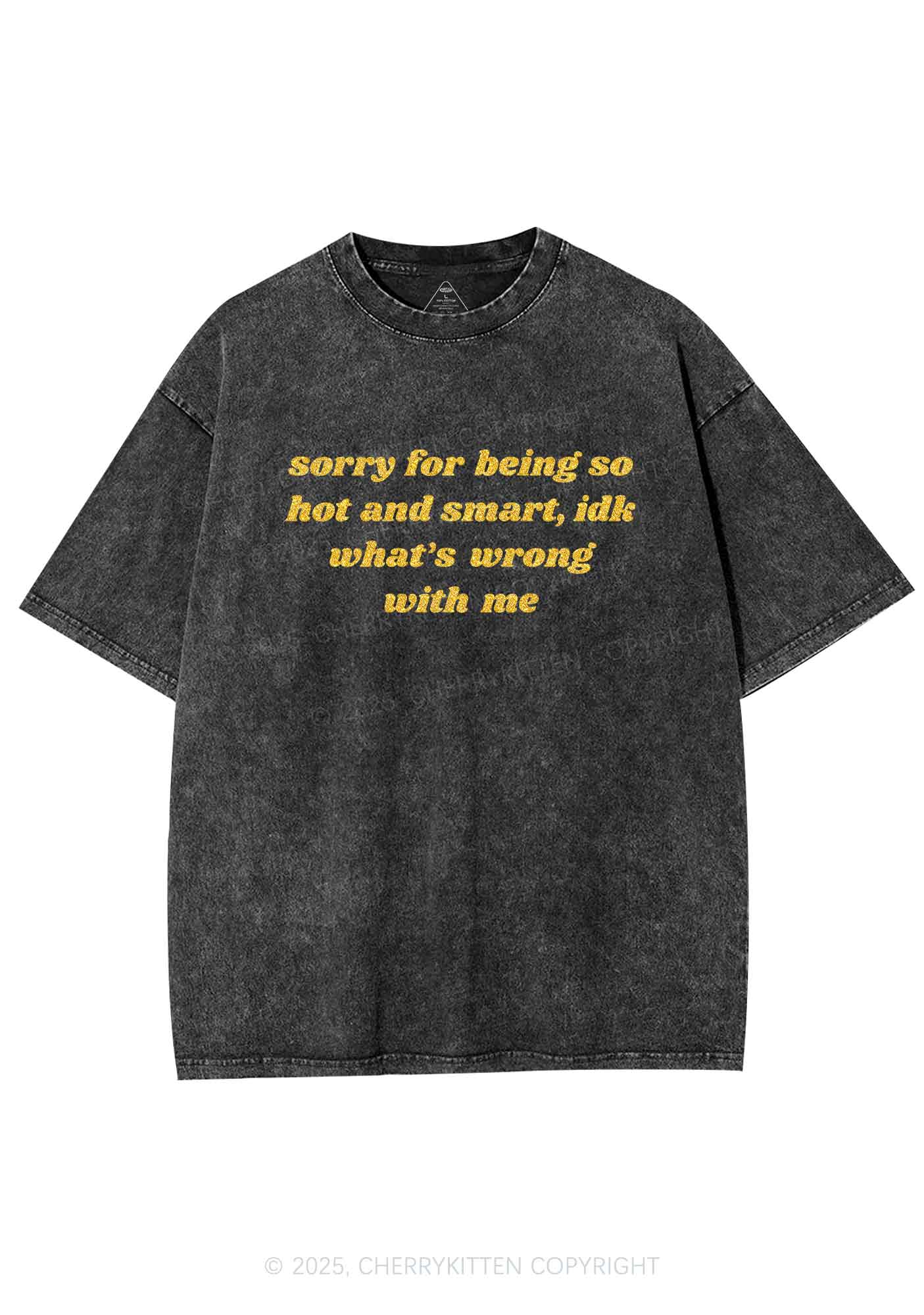 Glitter Sorry For Being So Smart Y2K Shirts Washed Tee Cherrykitten