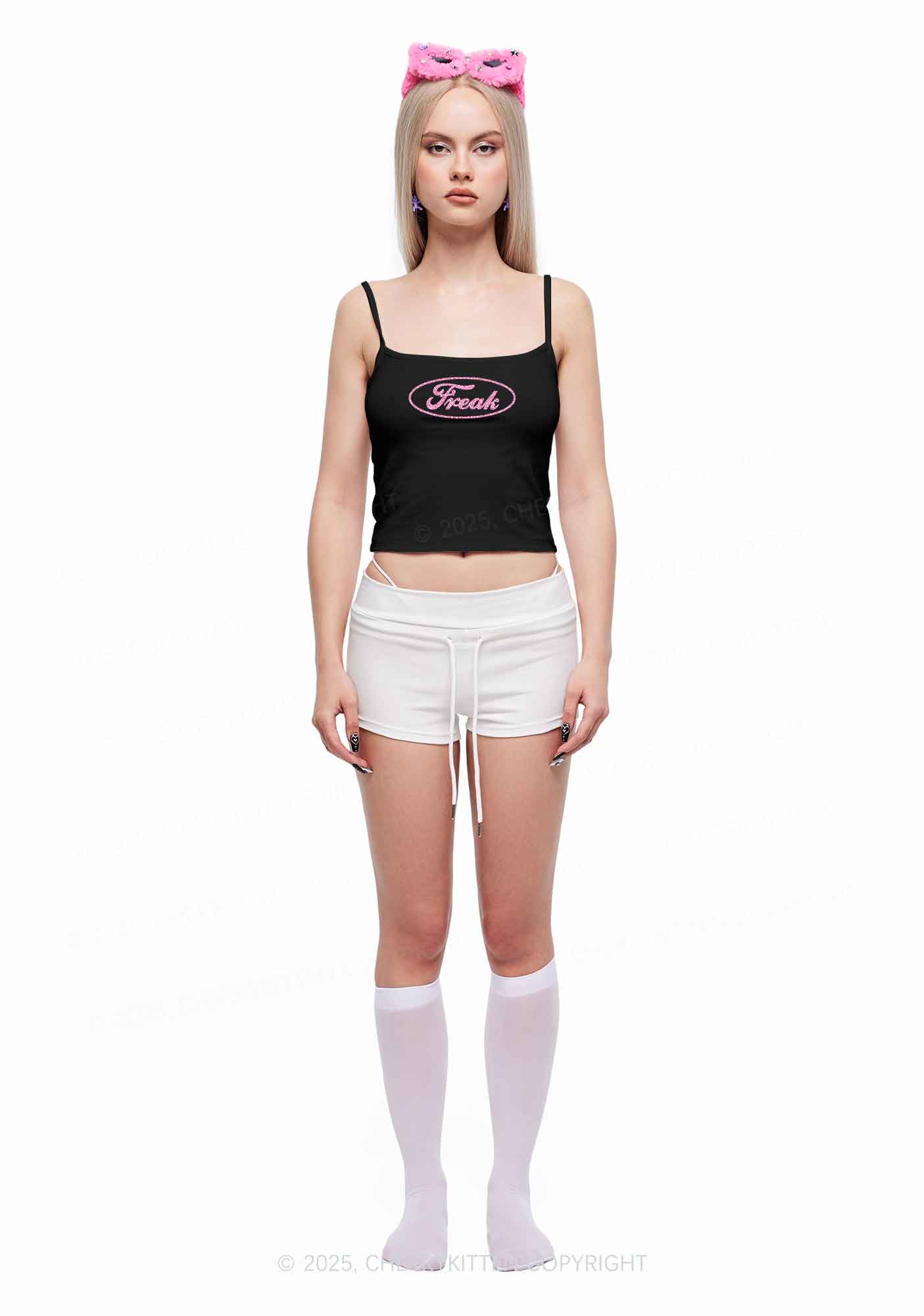 Glitter Oval Freak Y2K Spaghetti Strap Cami Cherrykitten
