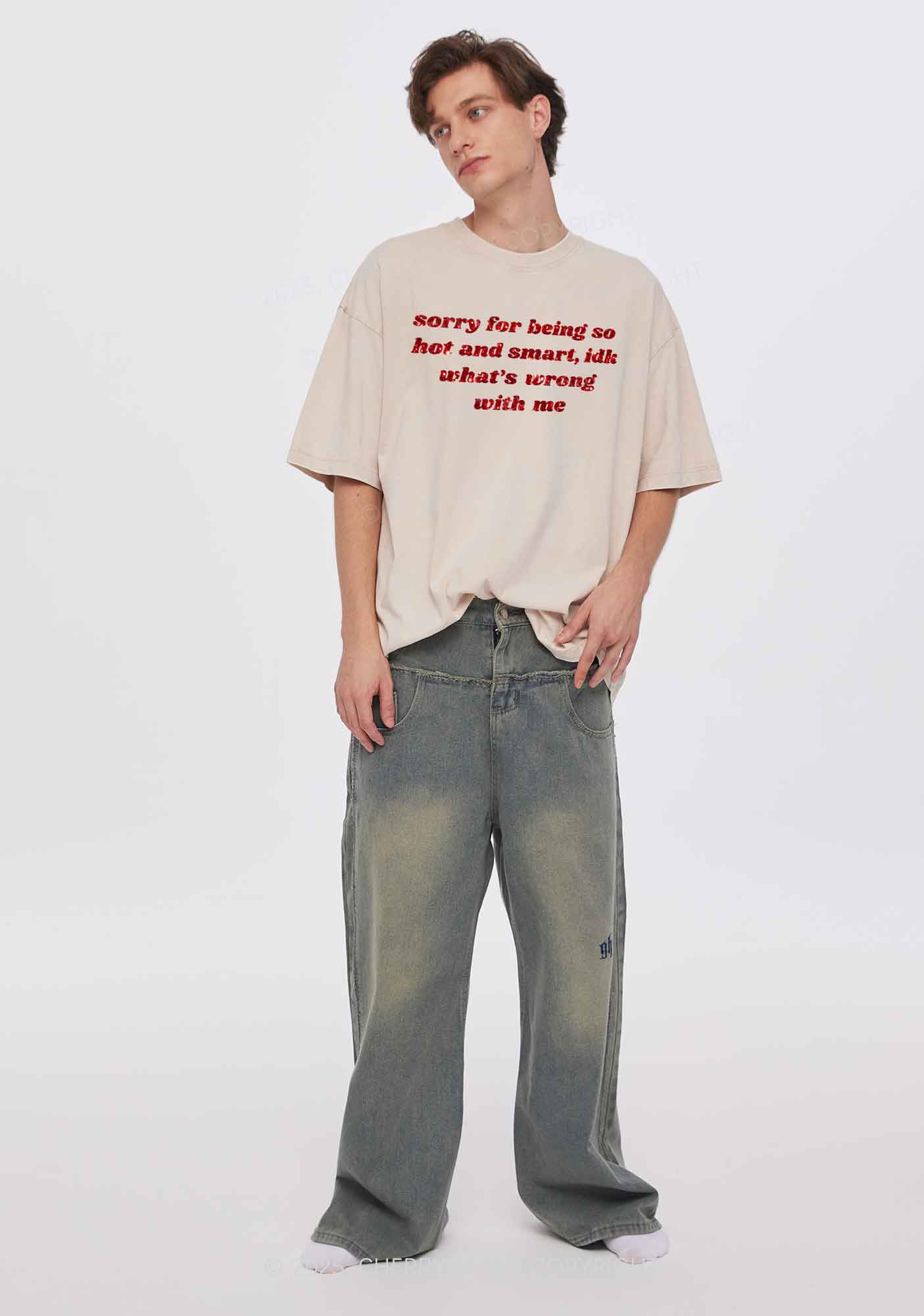 Glitter Sorry For Being So Smart Y2K Shirts Washed Tee Cherrykitten