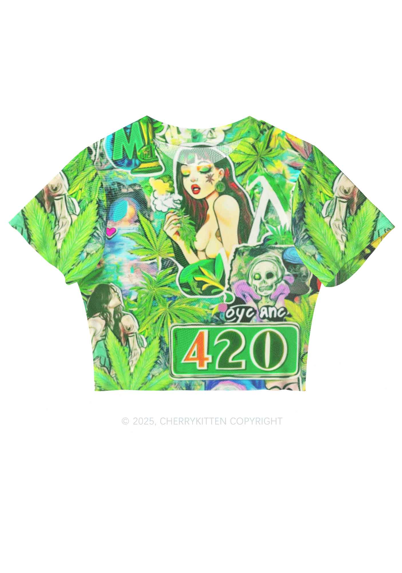 Smoking Girl Y2K Mesh Crop Top Cherrykitten
