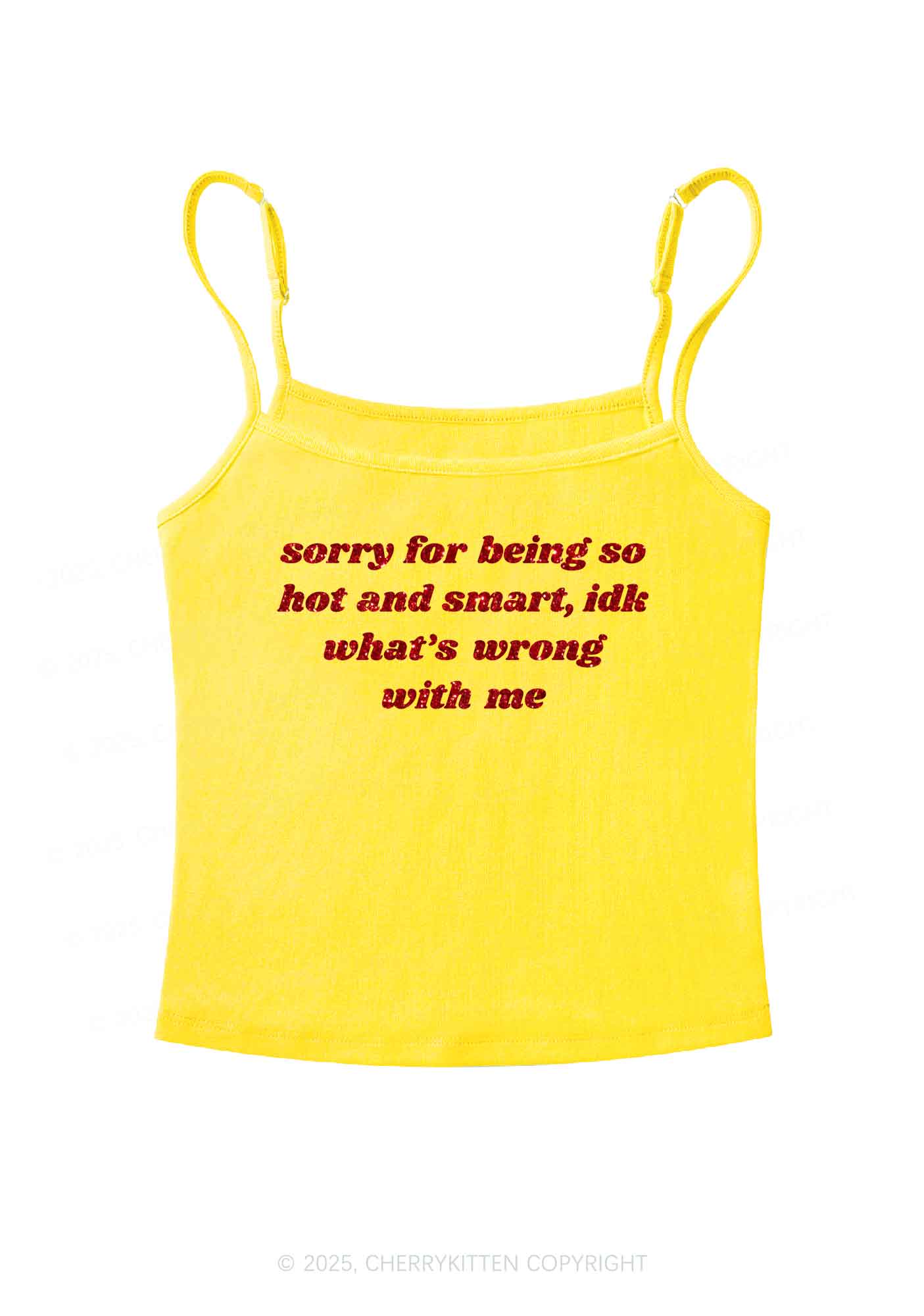 Glitter Sorry For Being So Smart Y2K Spaghetti Strap Cami Cherrykitten