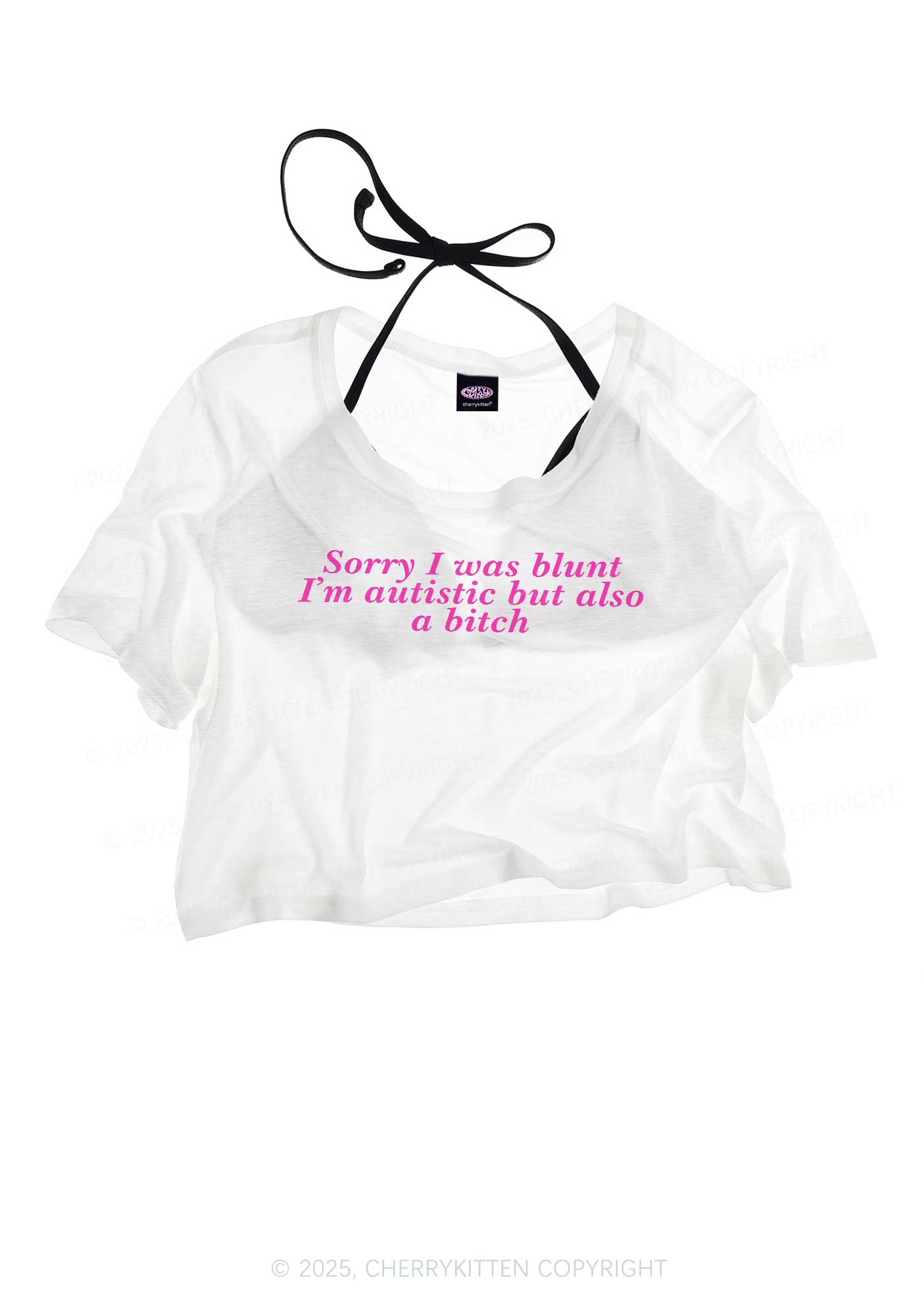 Sorry I Was Blunt Y2K Sheer Crop Tee Cherrykitten