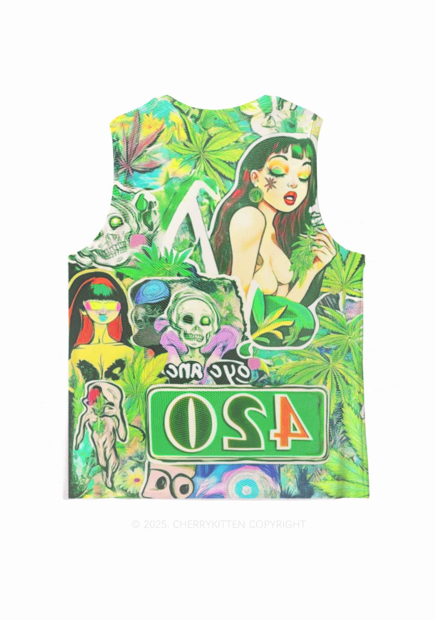 Smoking Girl Y2K Mesh Muscle Tank Cherrykitten