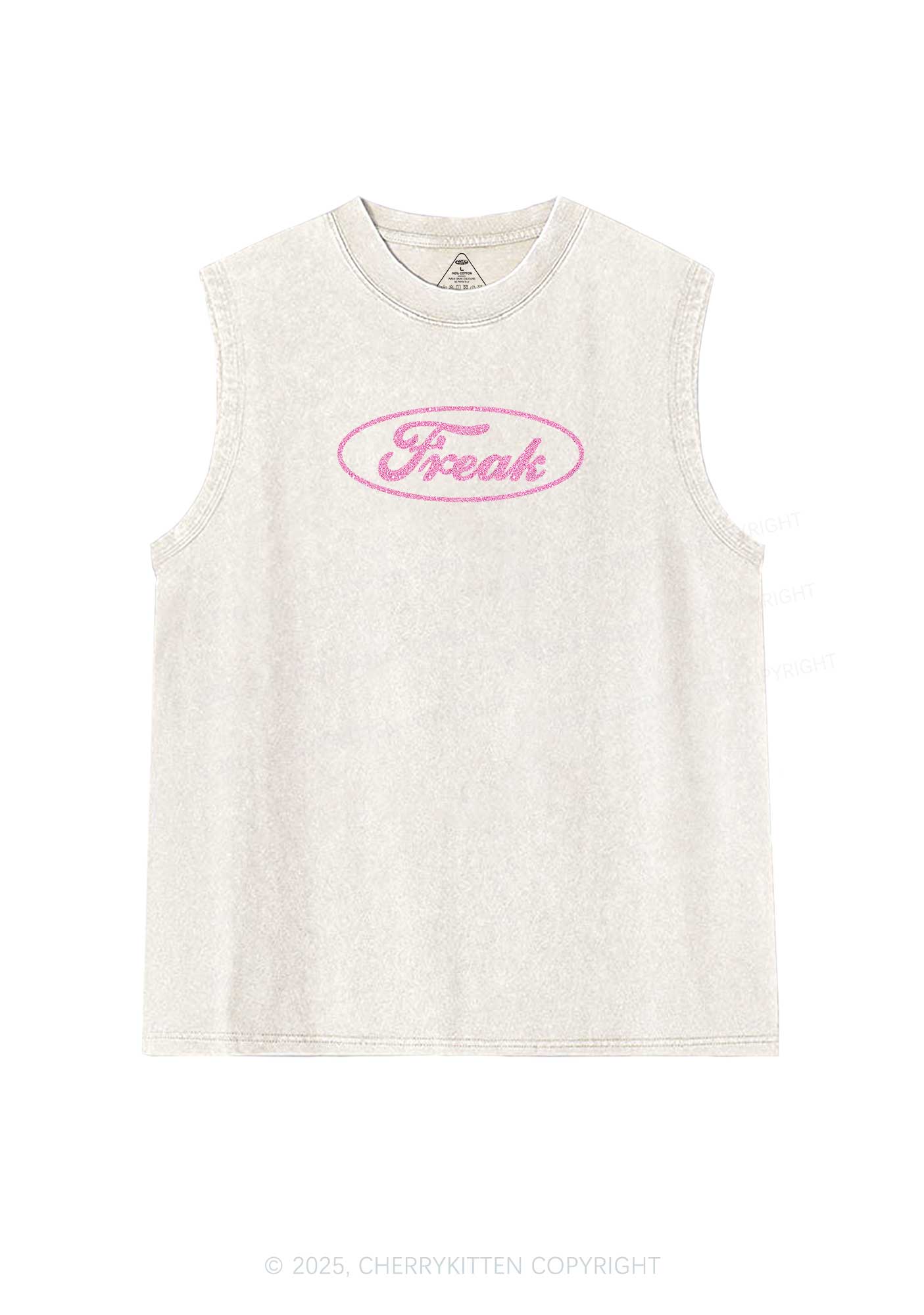 Glitter Oval Freak Y2K Washed Muscle Tank Cherrykitten