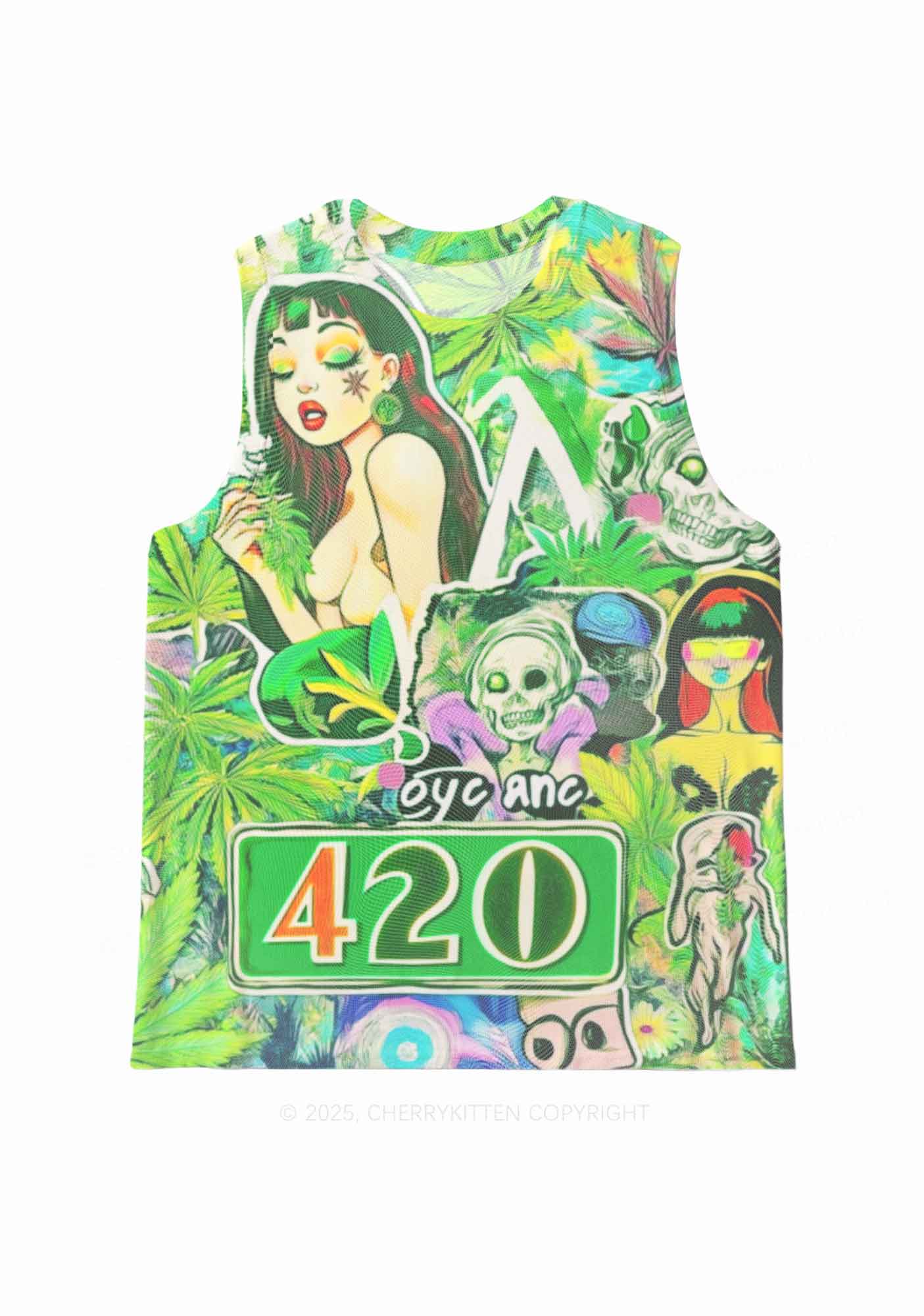 Smoking Girl Y2K Mesh Muscle Tank Cherrykitten