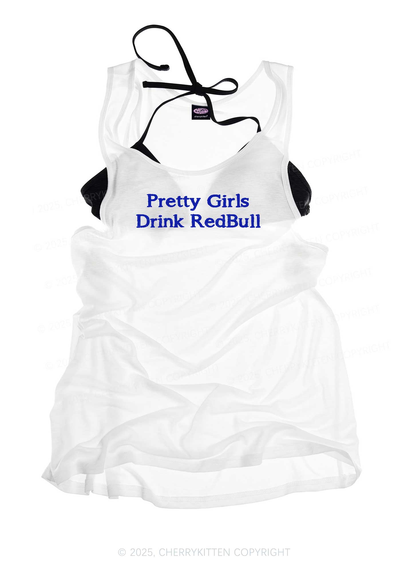 Pretty Girls Drink Redbull Y2K Sheer Boyfriend Tank Cherrykitten
