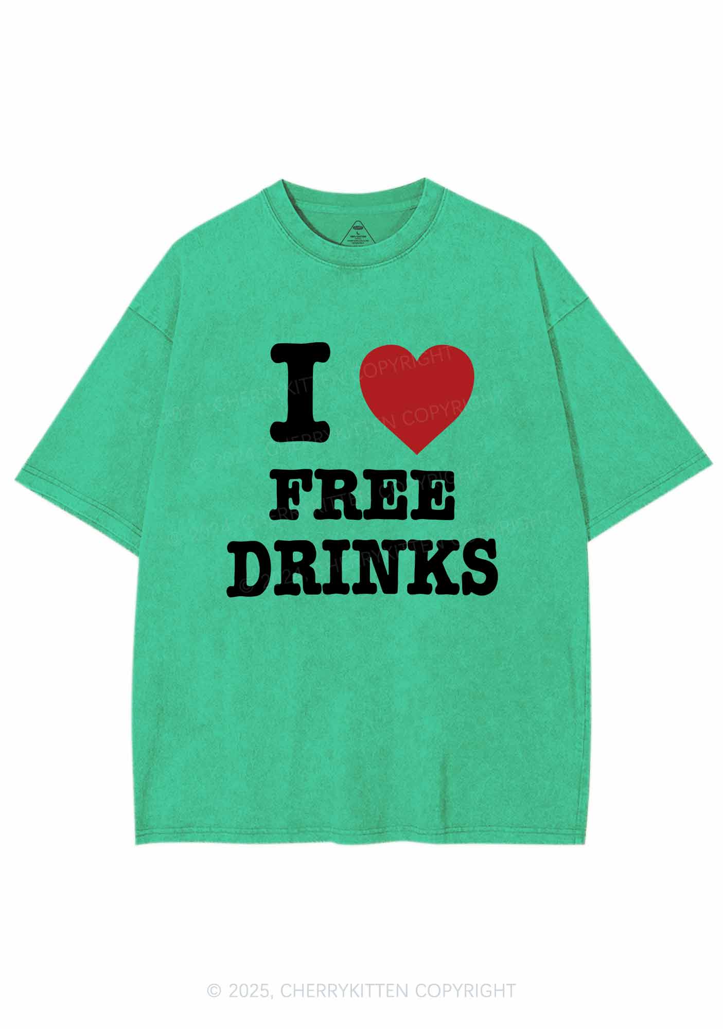 I Love Free Drinks Y2K Shirts Washed Tee Cherrykitten