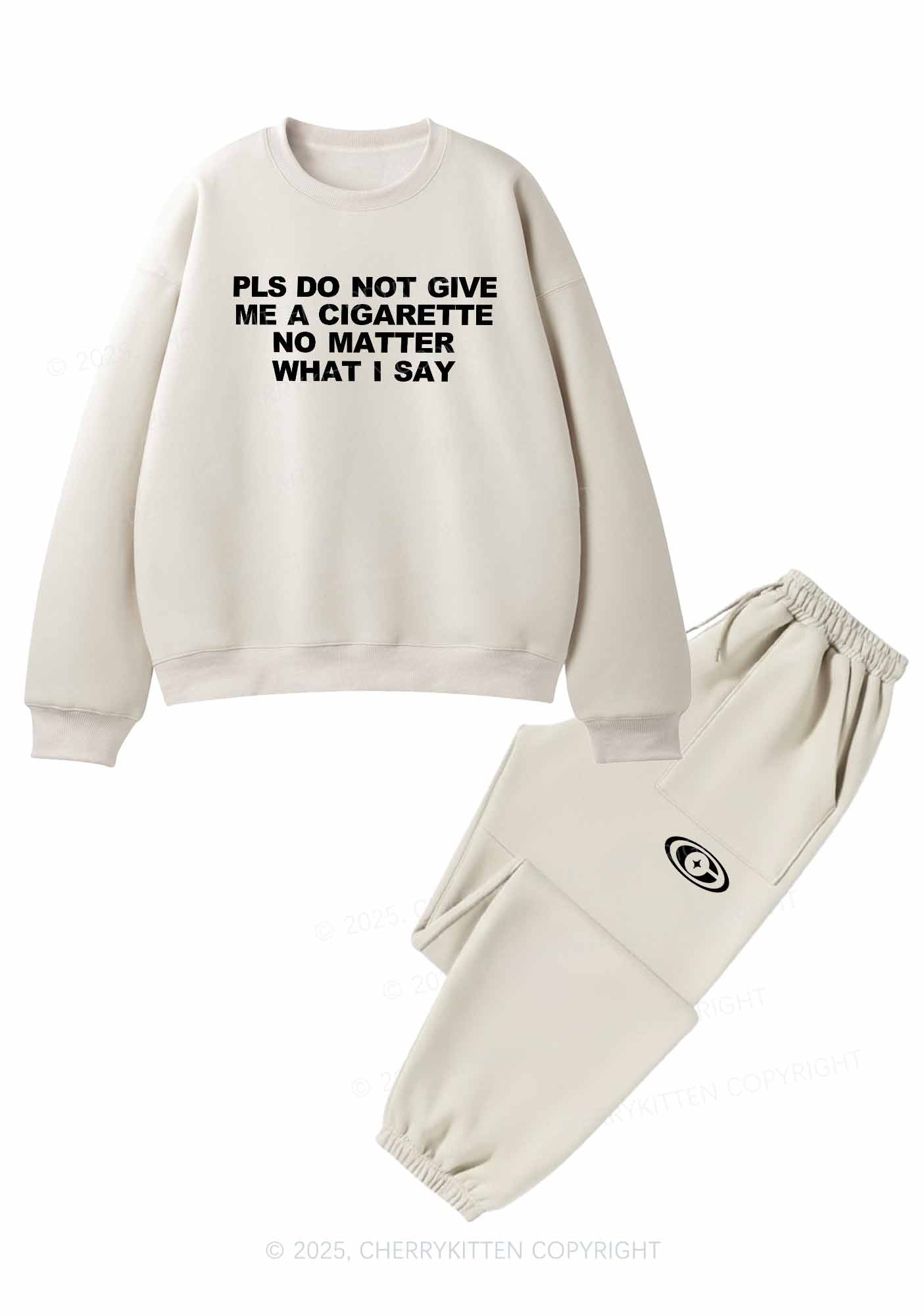 Dont Give Me Cigarette Y2K Fleece Sweatshirts Set Cherrykitten