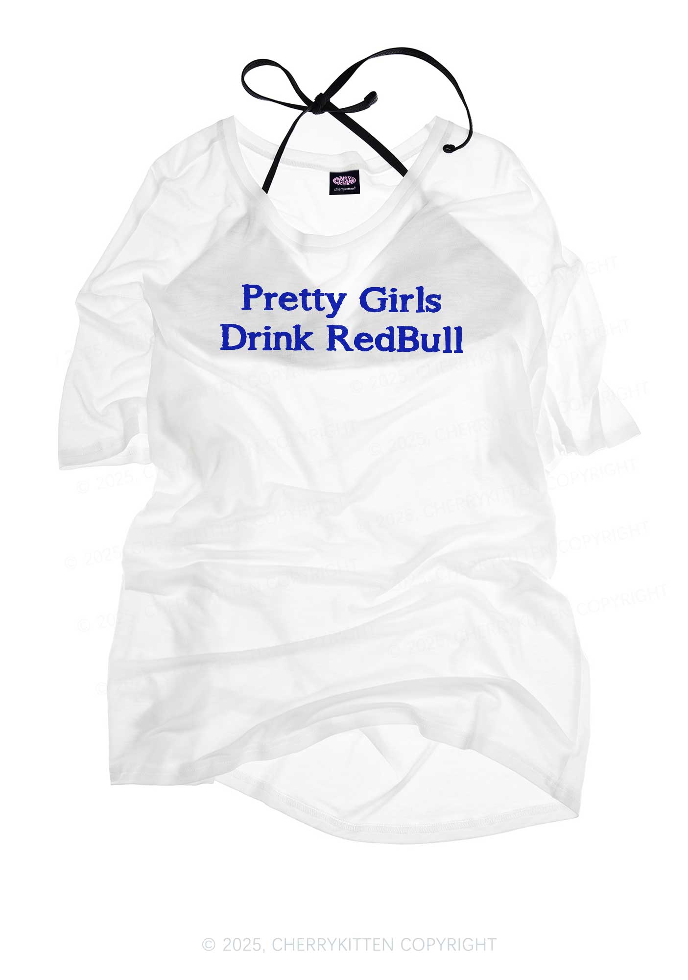 Pretty Girls Drink Redbull Y2K Sheer Boyfriend Tee Cherrykitten