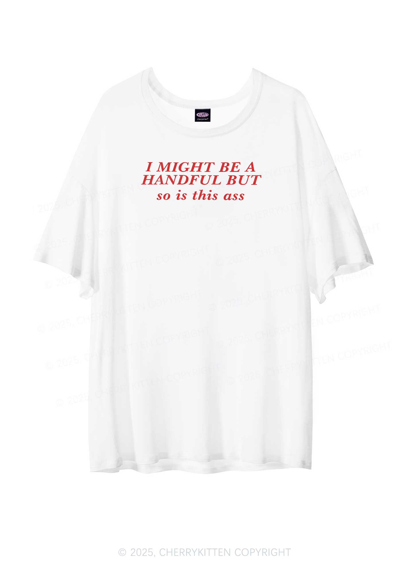 I Might Be Handful Y2K Sheer Boyfriend Tee Cherrykitten