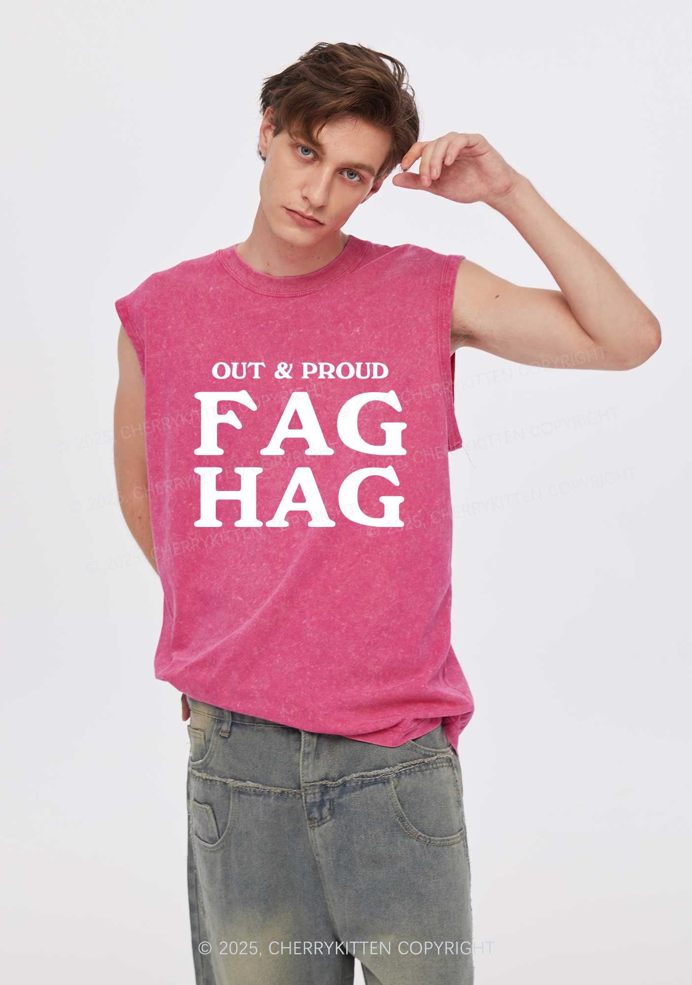 Fag Hag Pride Y2K Washed Muscle Tank Cherrykitten