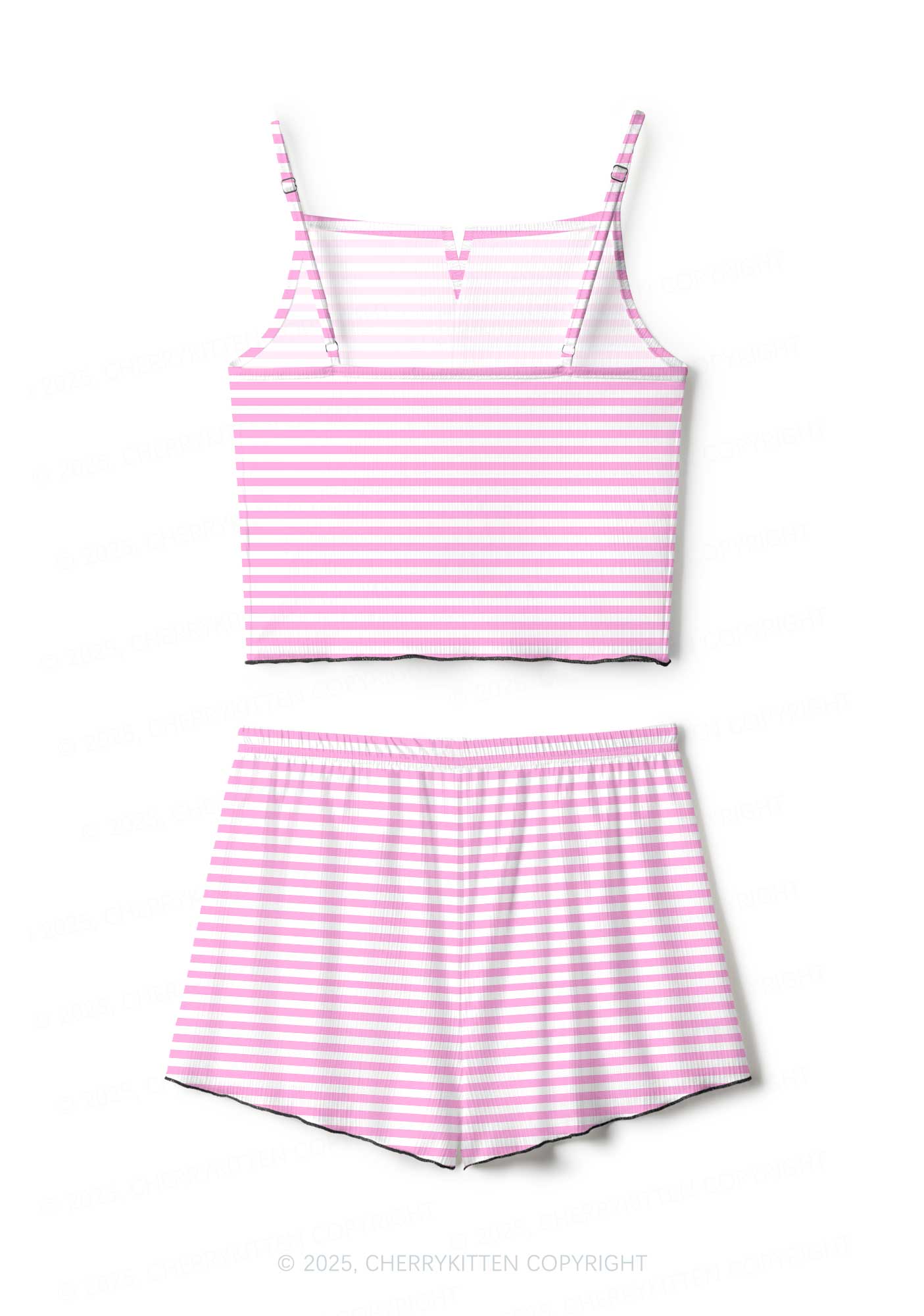 Pink White Stripe Valentine's Day Y2K Print Cami Shorts Pajama Set Cherrykitten