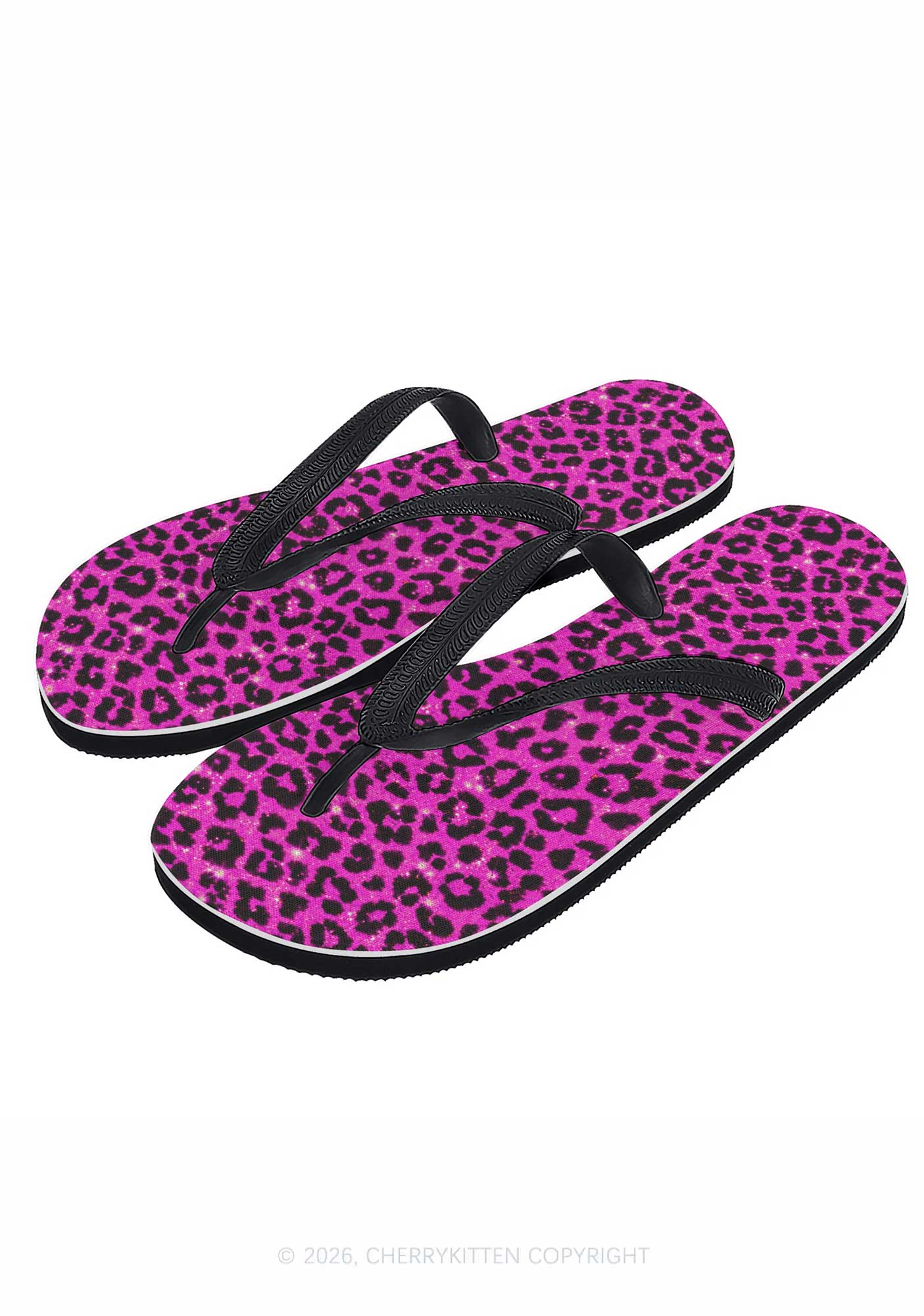 Hot Pink Leopard Y2K Print Flip Flops Cherrykitten