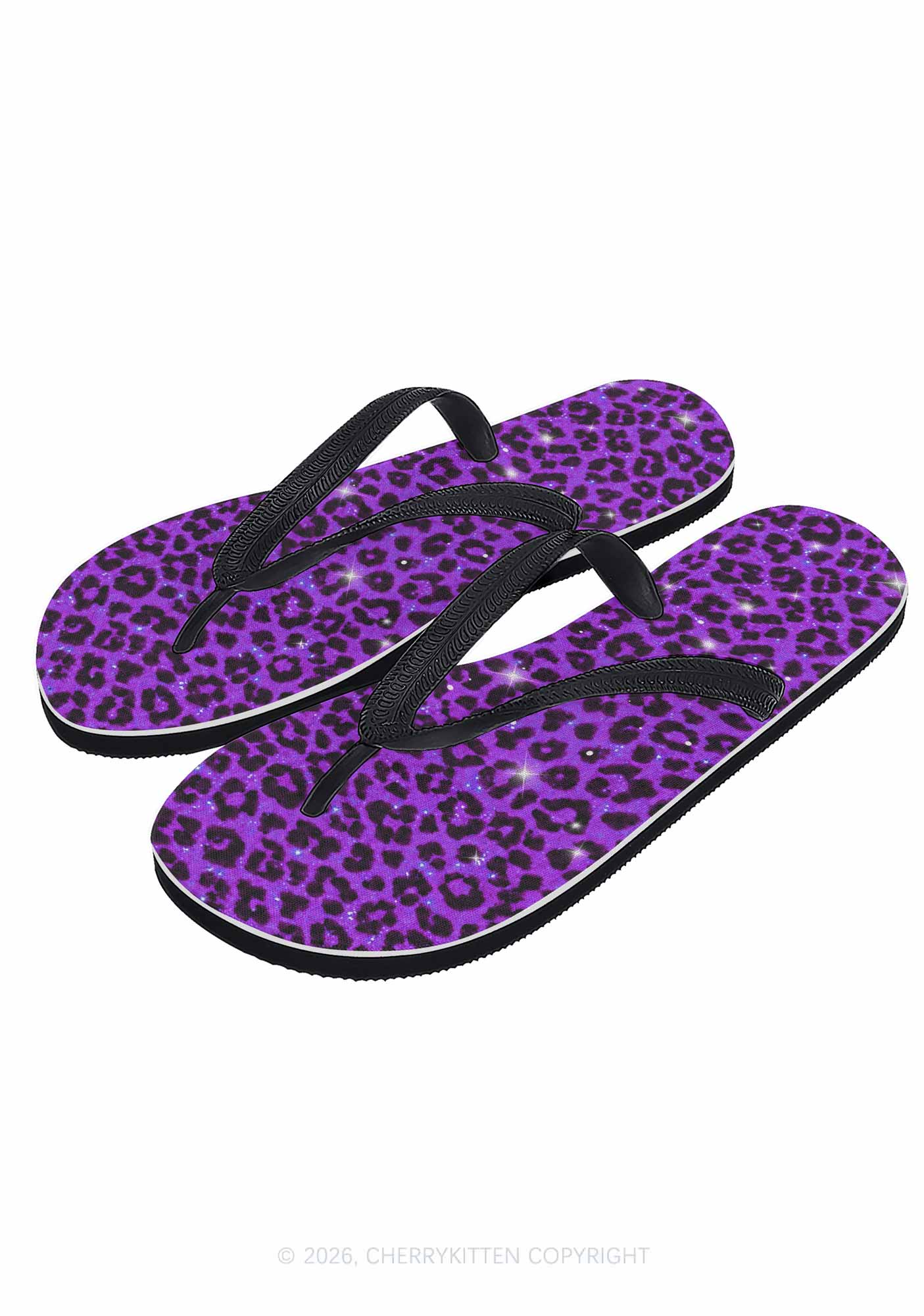 Dark Purple Leopard Y2K Print Flip Flops Cherrykitten