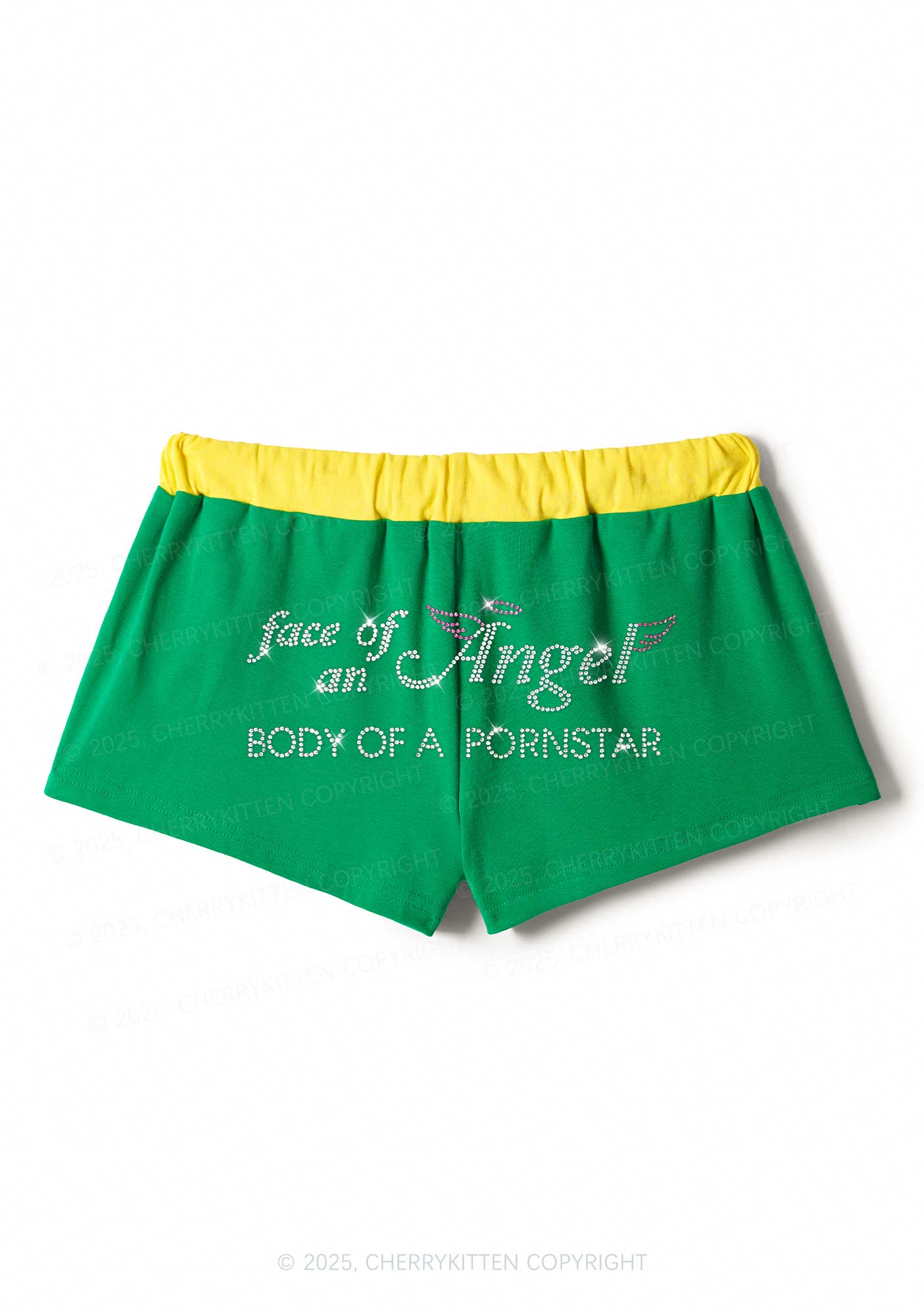 Rhinestone Face Of An Angel Y2K Drawstring Mini Shorts Cherrykitten