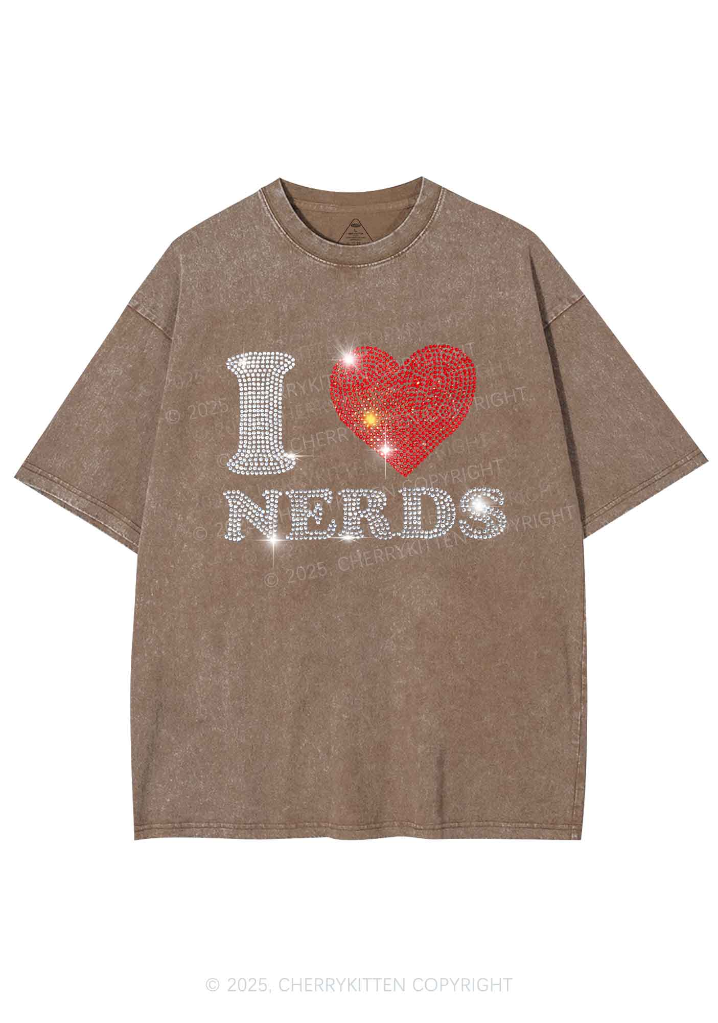 Rhinestone I Love Nerds Y2K Shirts Washed Tee Cherrykitten