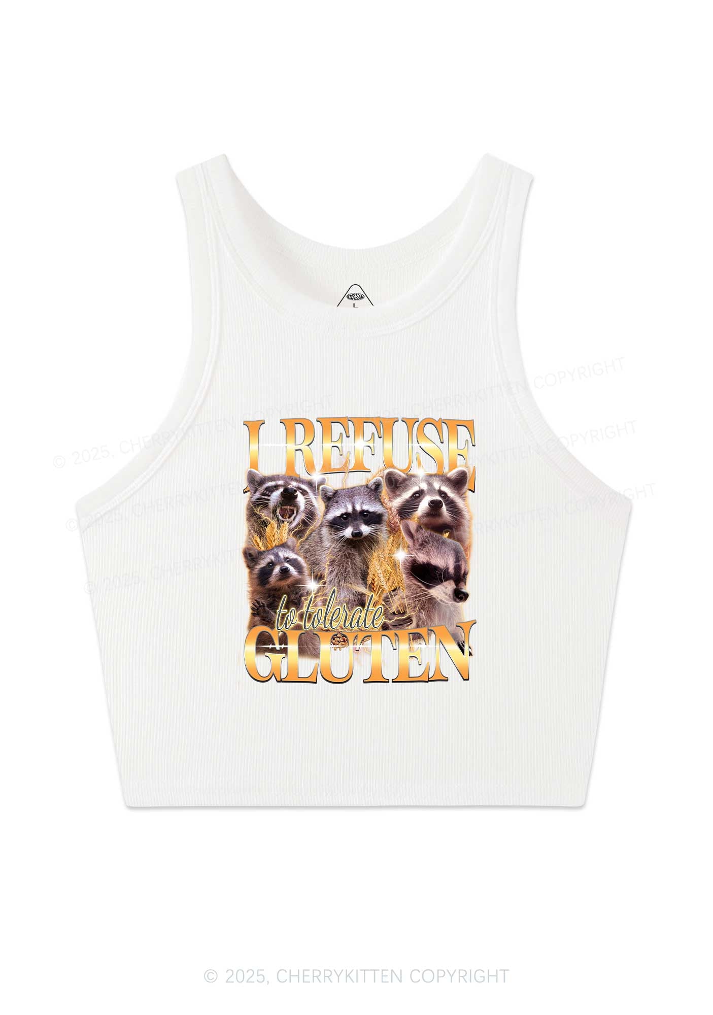 Raccoons Refuse Tolerate Gluten Y2K Crop Tank Top Cherrykitten