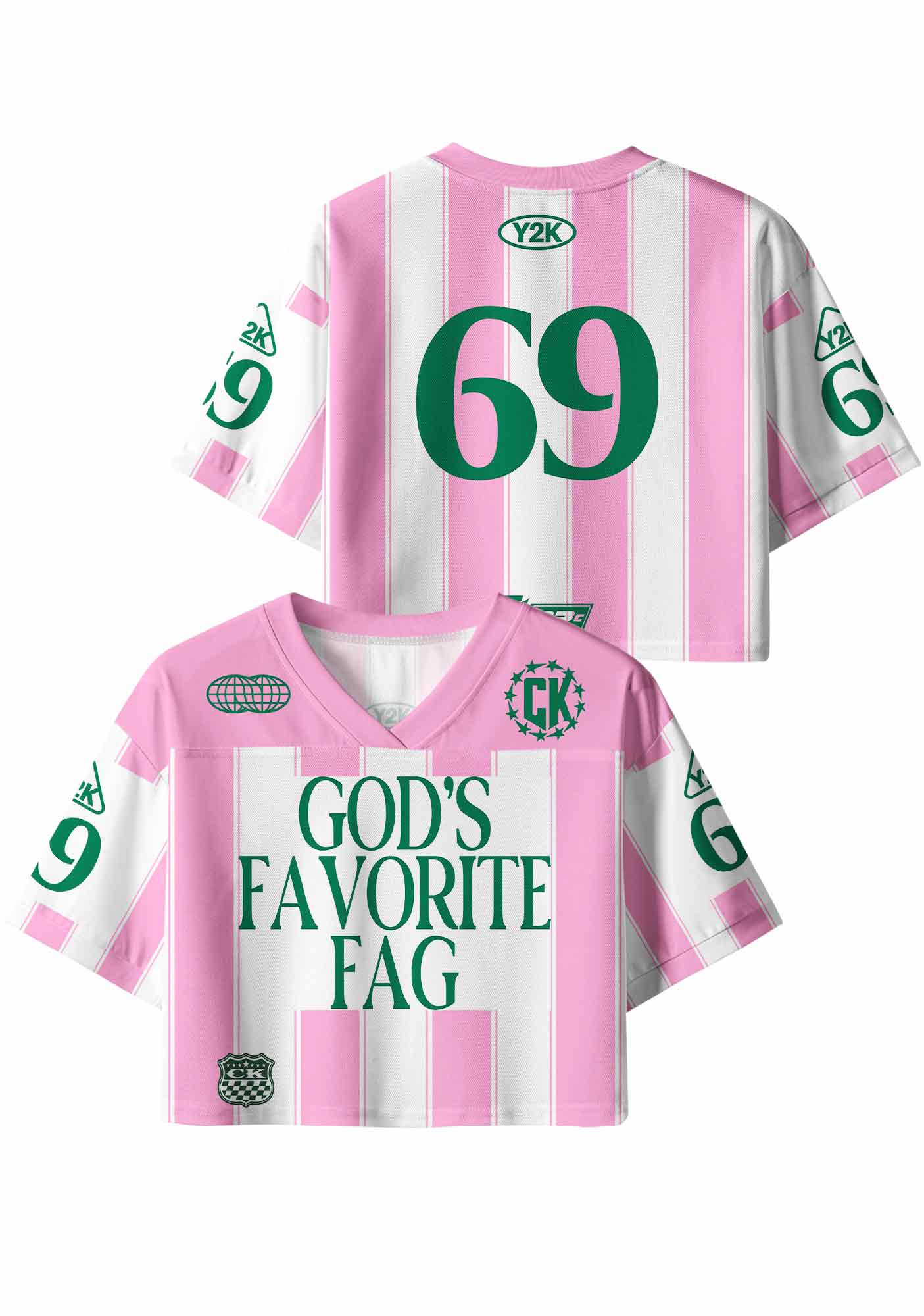 Deep Green Gods Favorite Fag Pride Y2K Crop Sport Jersey Shirts Cherrykitten