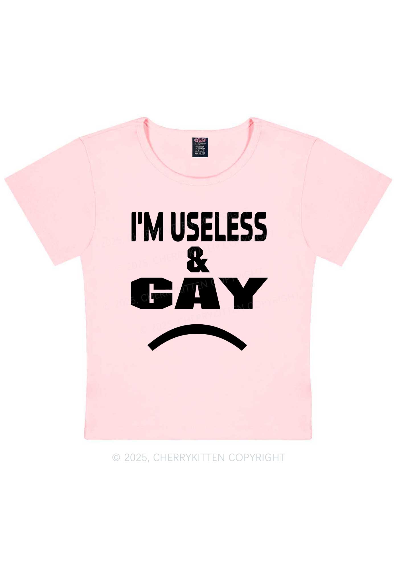 Useless Gay Pride Y2K Baby Tee Cherrykitten