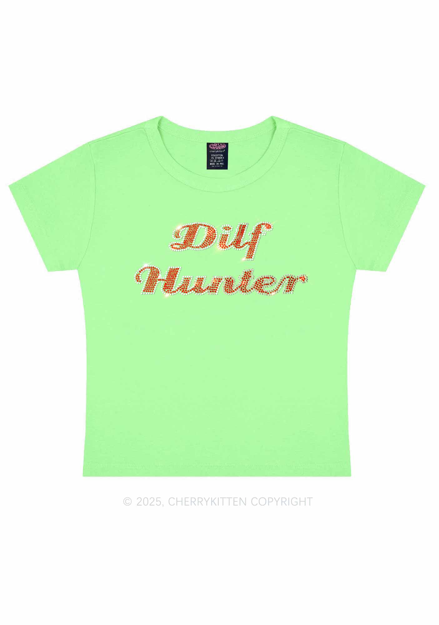 Rhinestone Green Hunter Y2K Baby Tee Cherrykitten