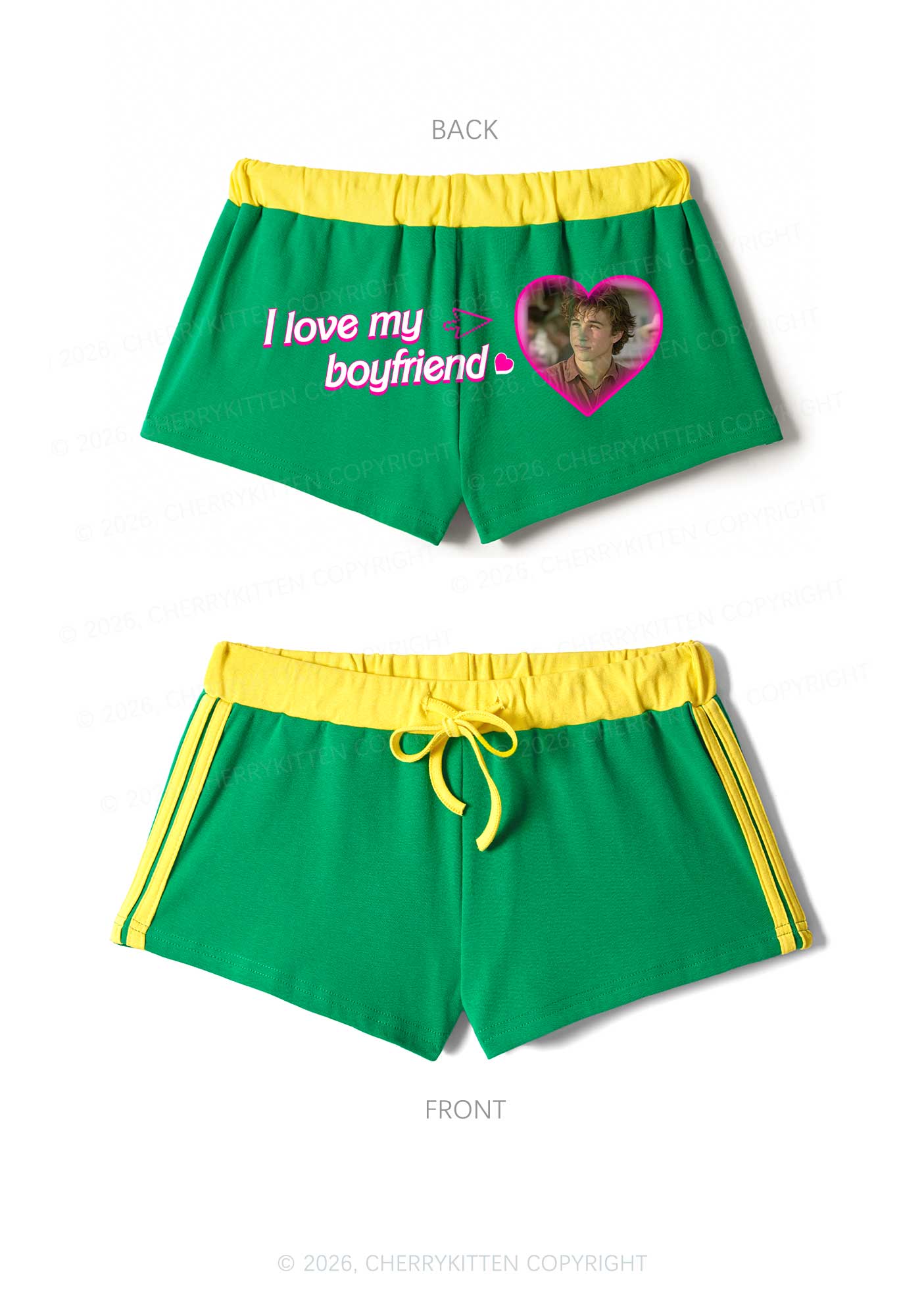 Custom I Love My GF BF Valentine's Day Y2K Drawstring Mini Shorts Cherrykitten