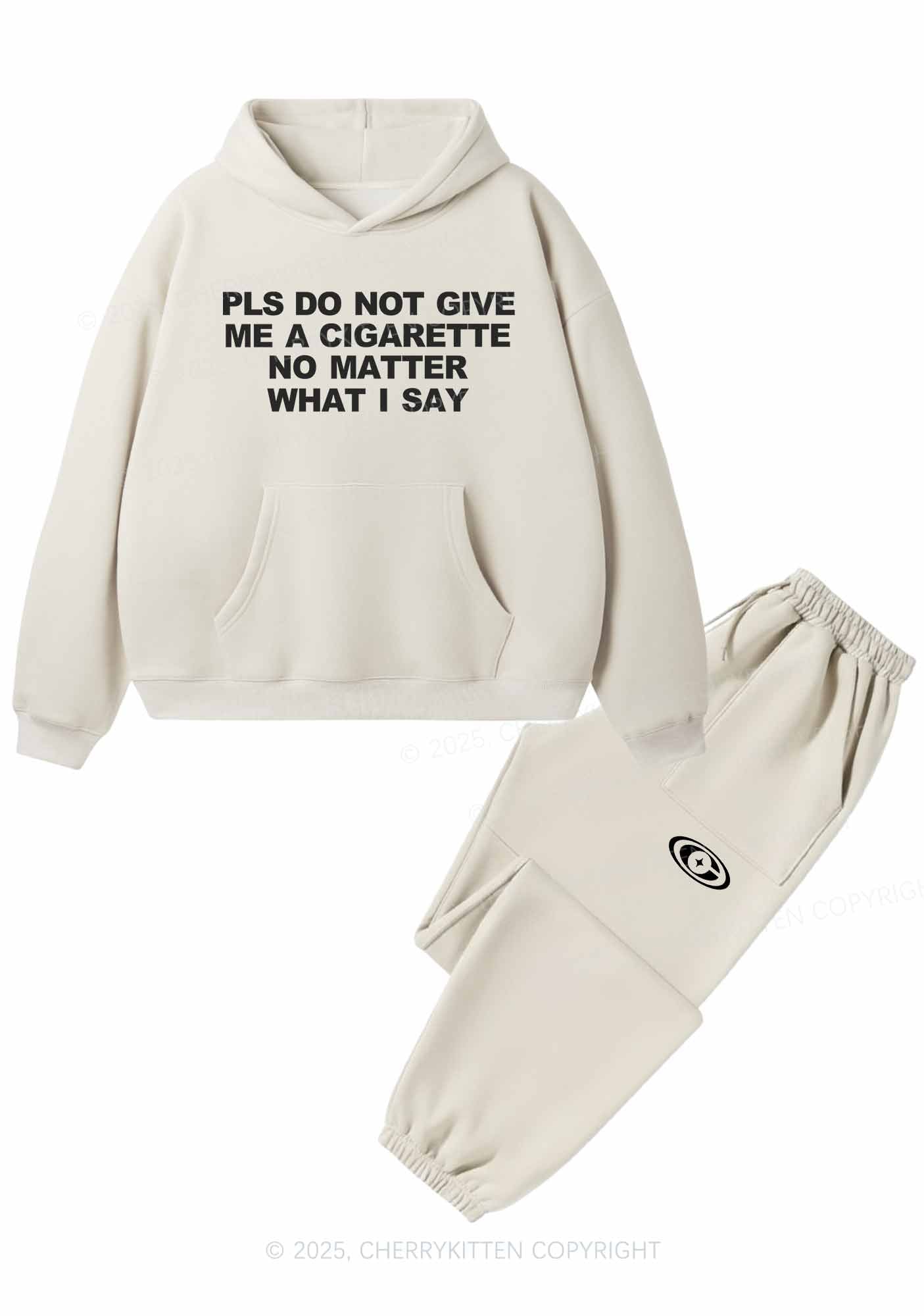 Dont Give Me Cigarette Y2K Fleece Hoodie Set Cherrykitten