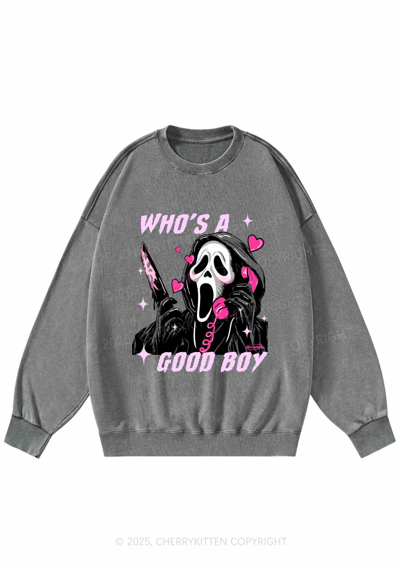 Halloween Ghost Good Boy Y2K Washed Sweatshirts Cherrykitten