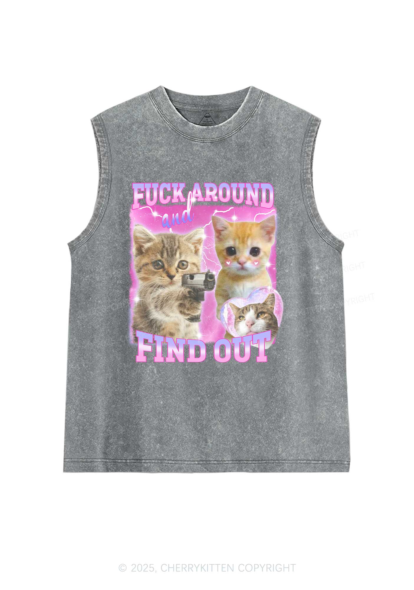Fxxk Around Cats Y2K Washed Muscle Tank Cherrykitten