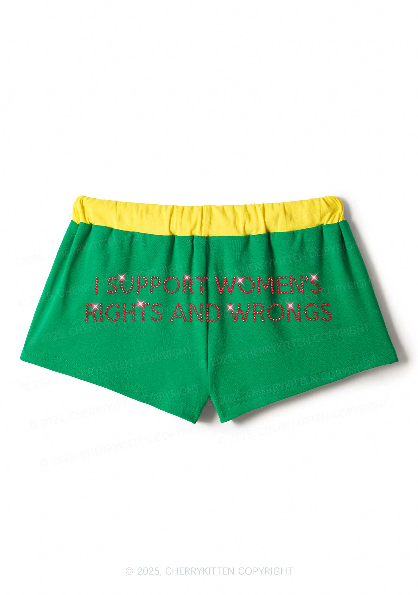 Rhinestone I Support Women Y2K Drawstring Mini Shorts Cherrykitten