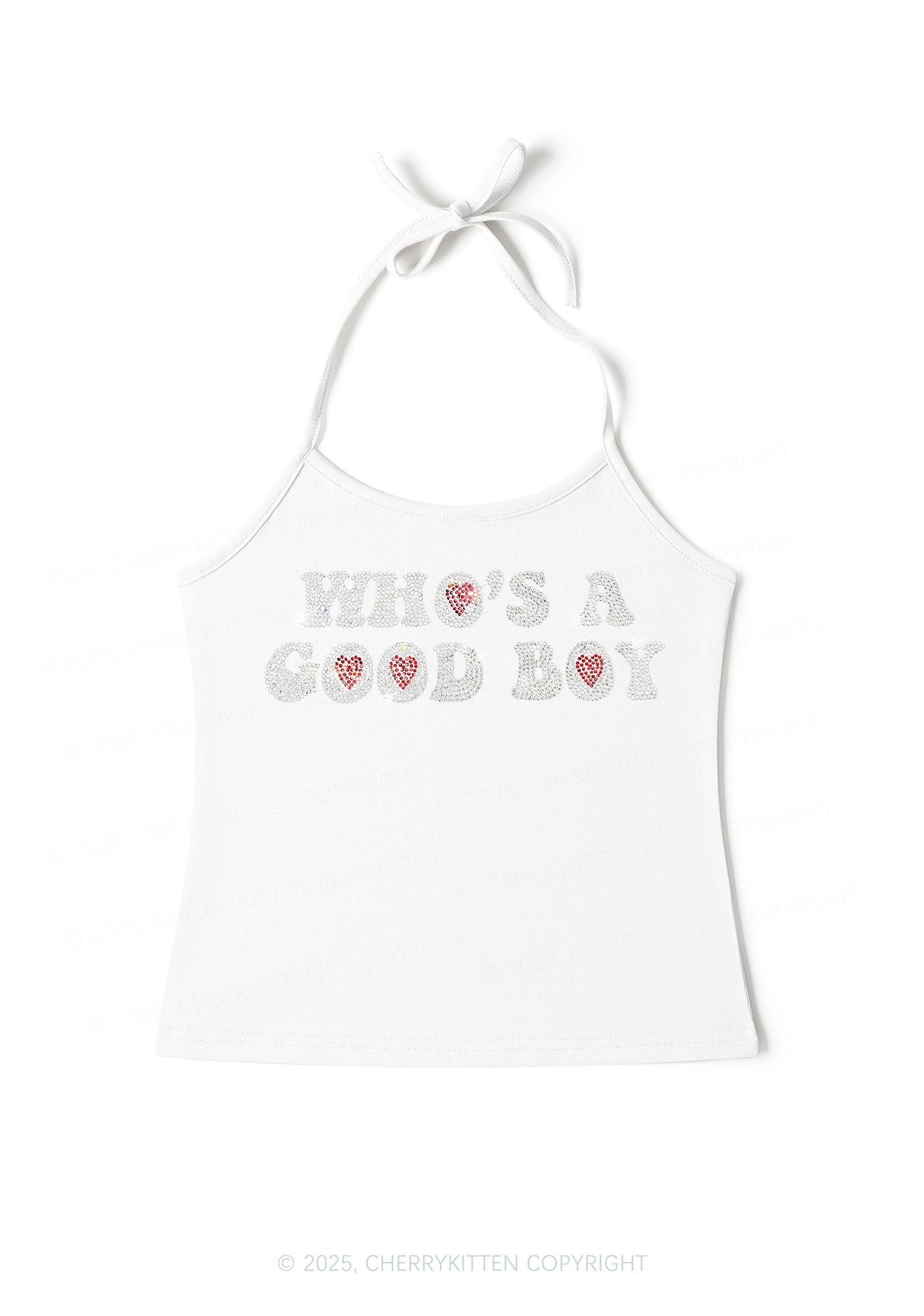 Rhinestone Whos A Good Boy Y2K Halter Neck Cami Cherrykitten
